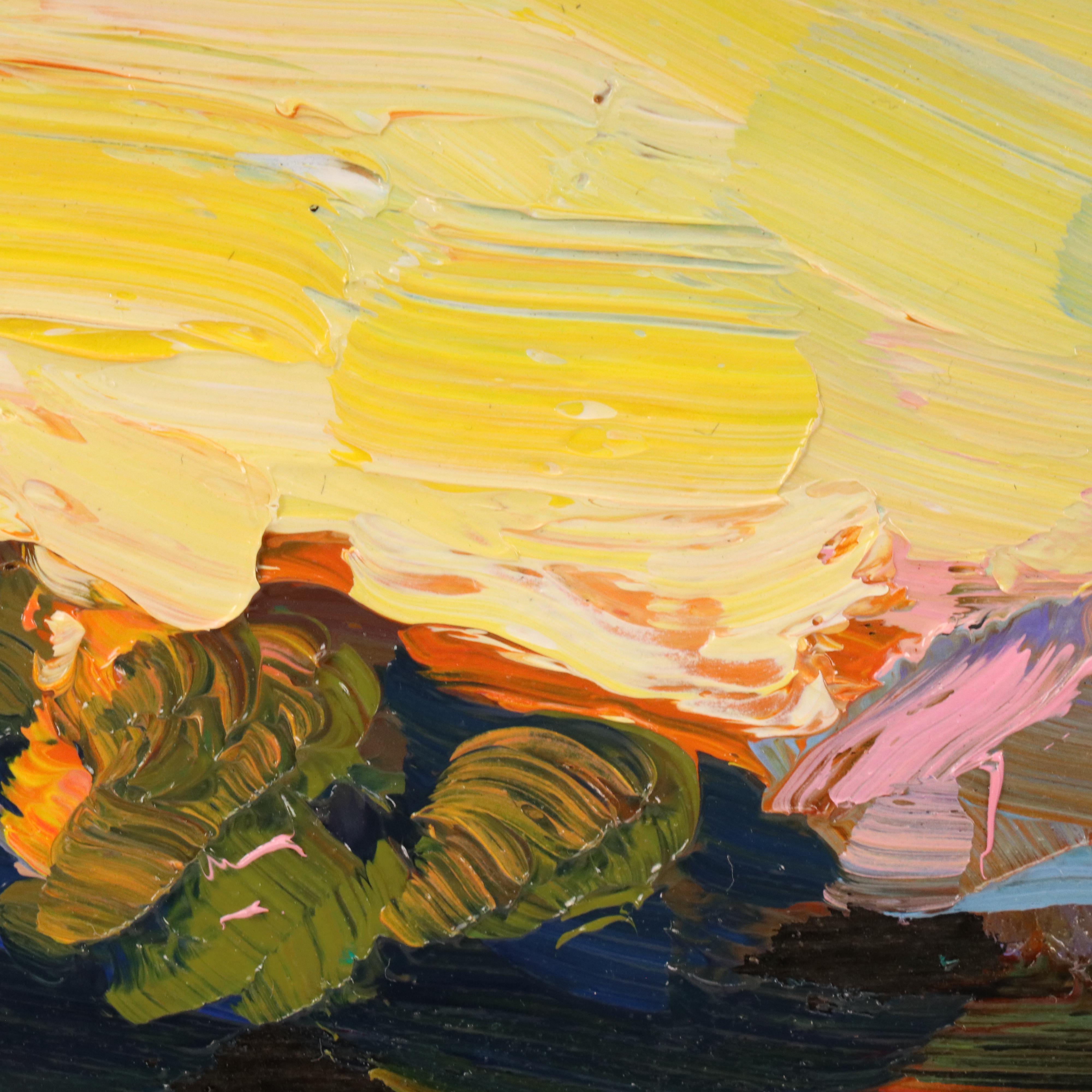 William Hawkins Oil Painting of Sunset Mountain Landscape, 21st Century