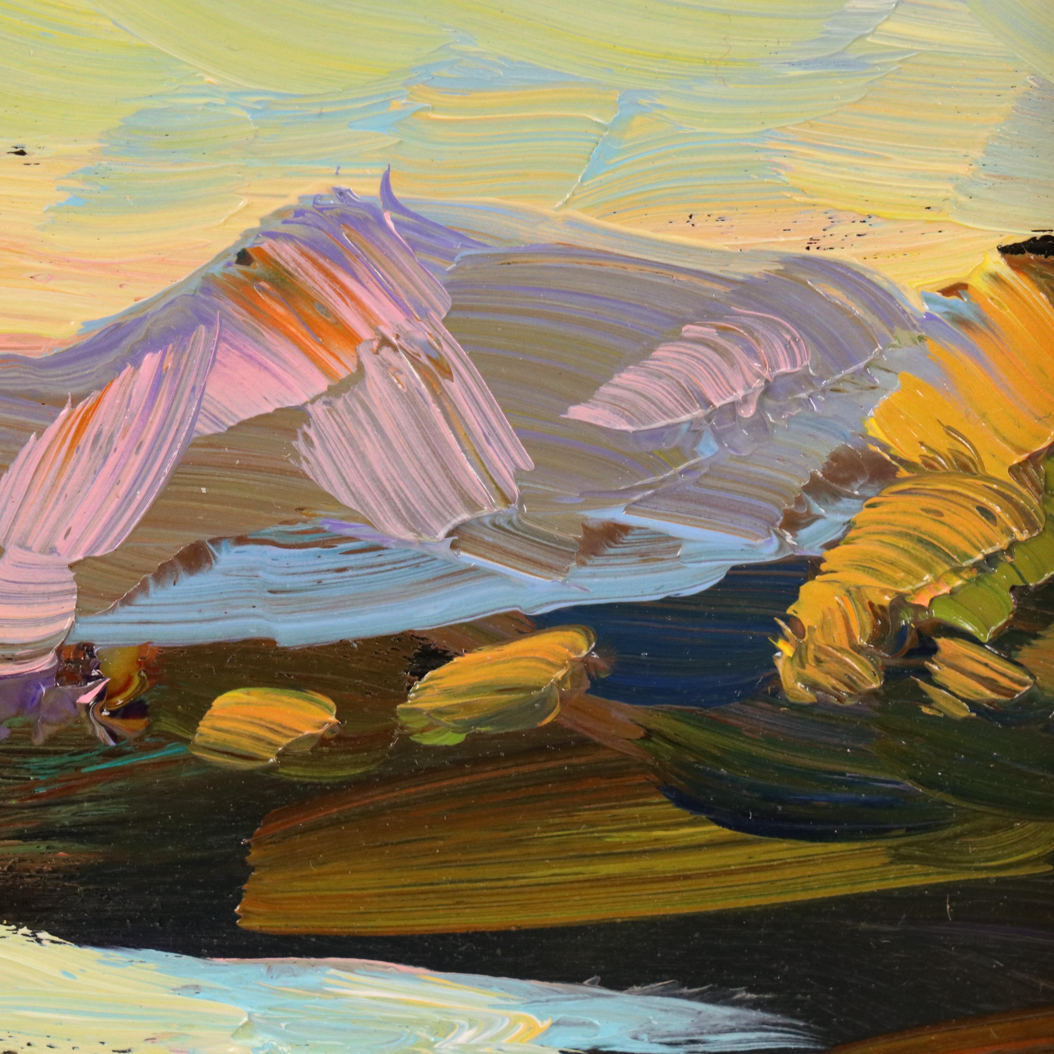 William Hawkins Oil Painting of Sunset Mountain Landscape, 21st Century