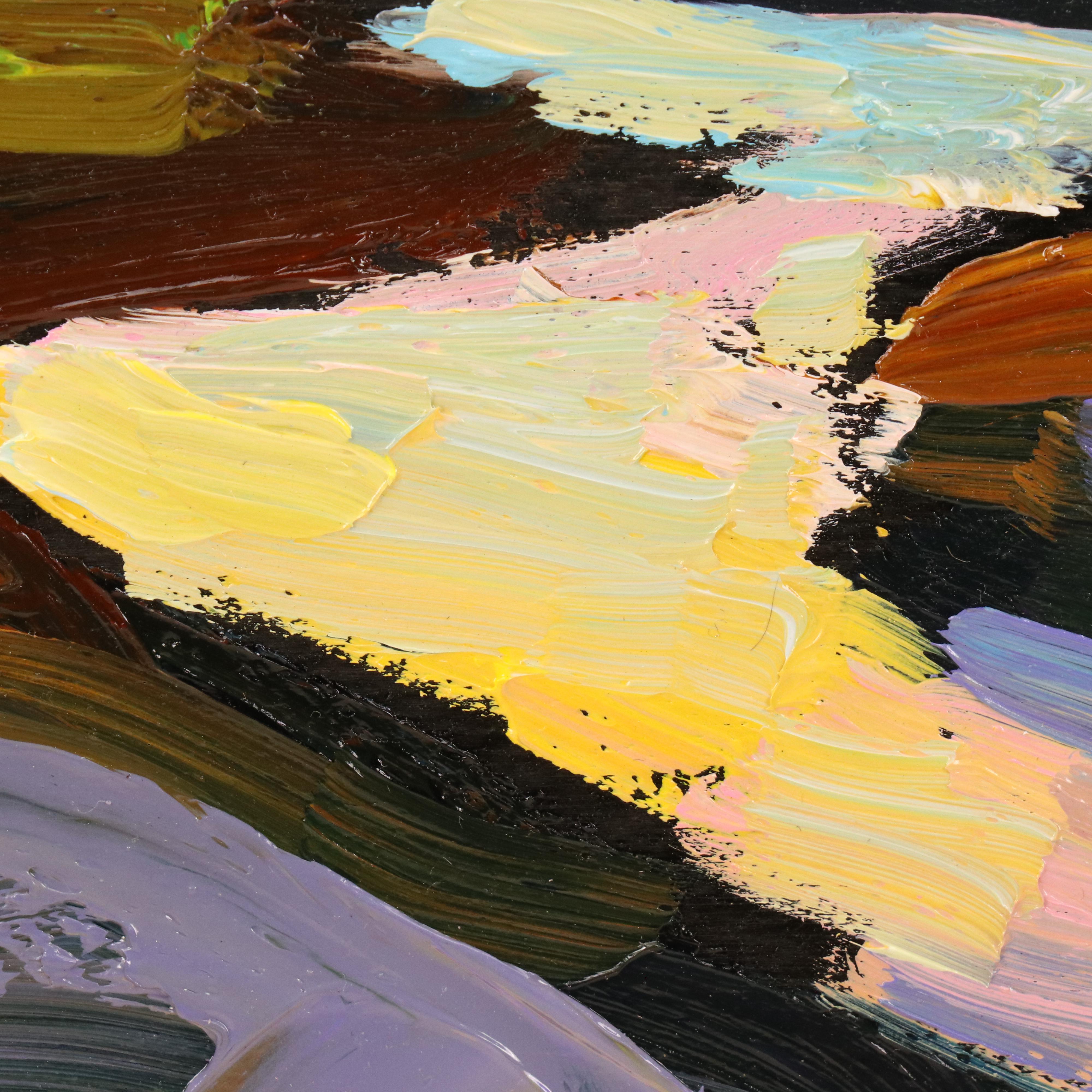 William Hawkins Oil Painting of Sunset Mountain Landscape, 21st Century