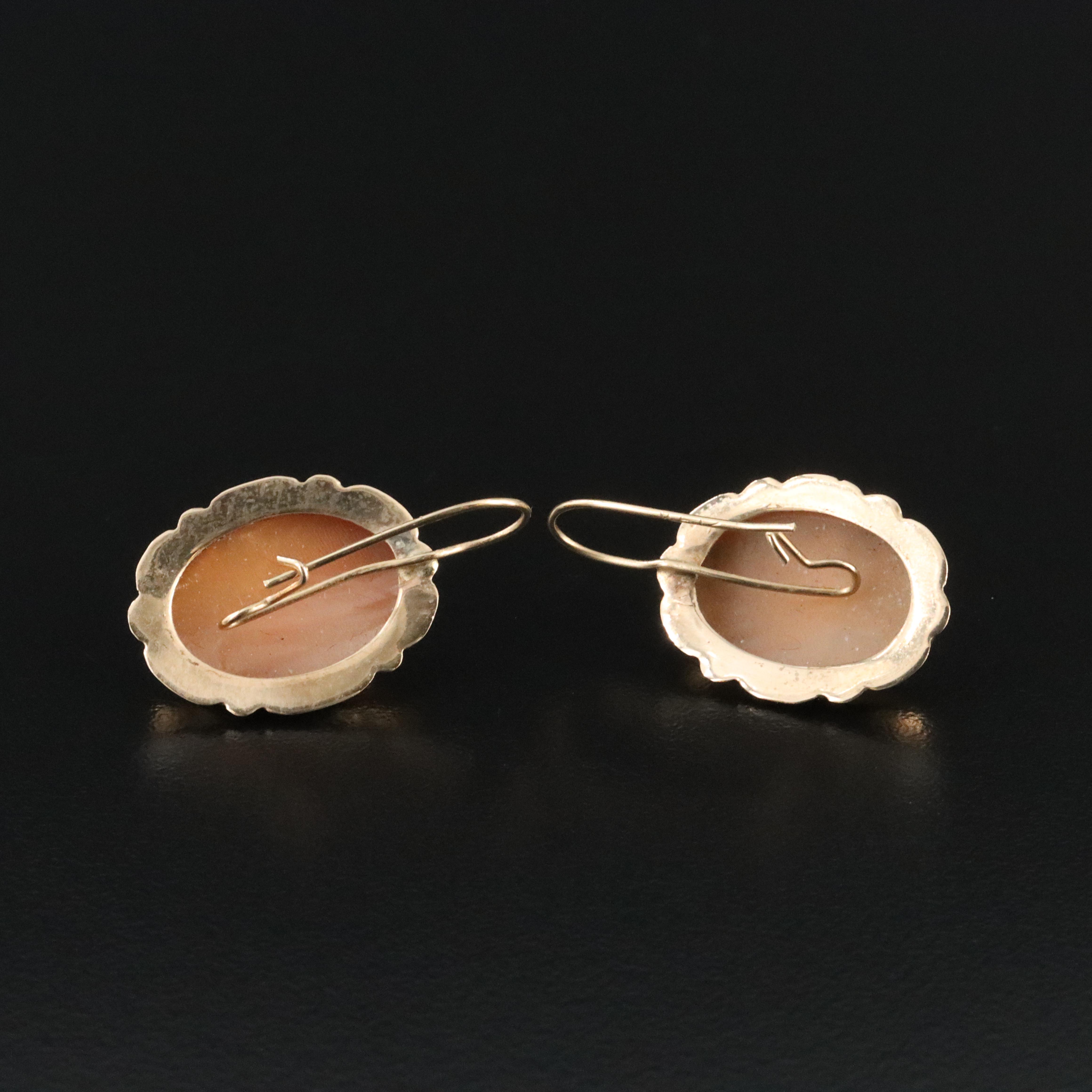 Vintage 14K High Relief Rose Shell Cameo Earrings