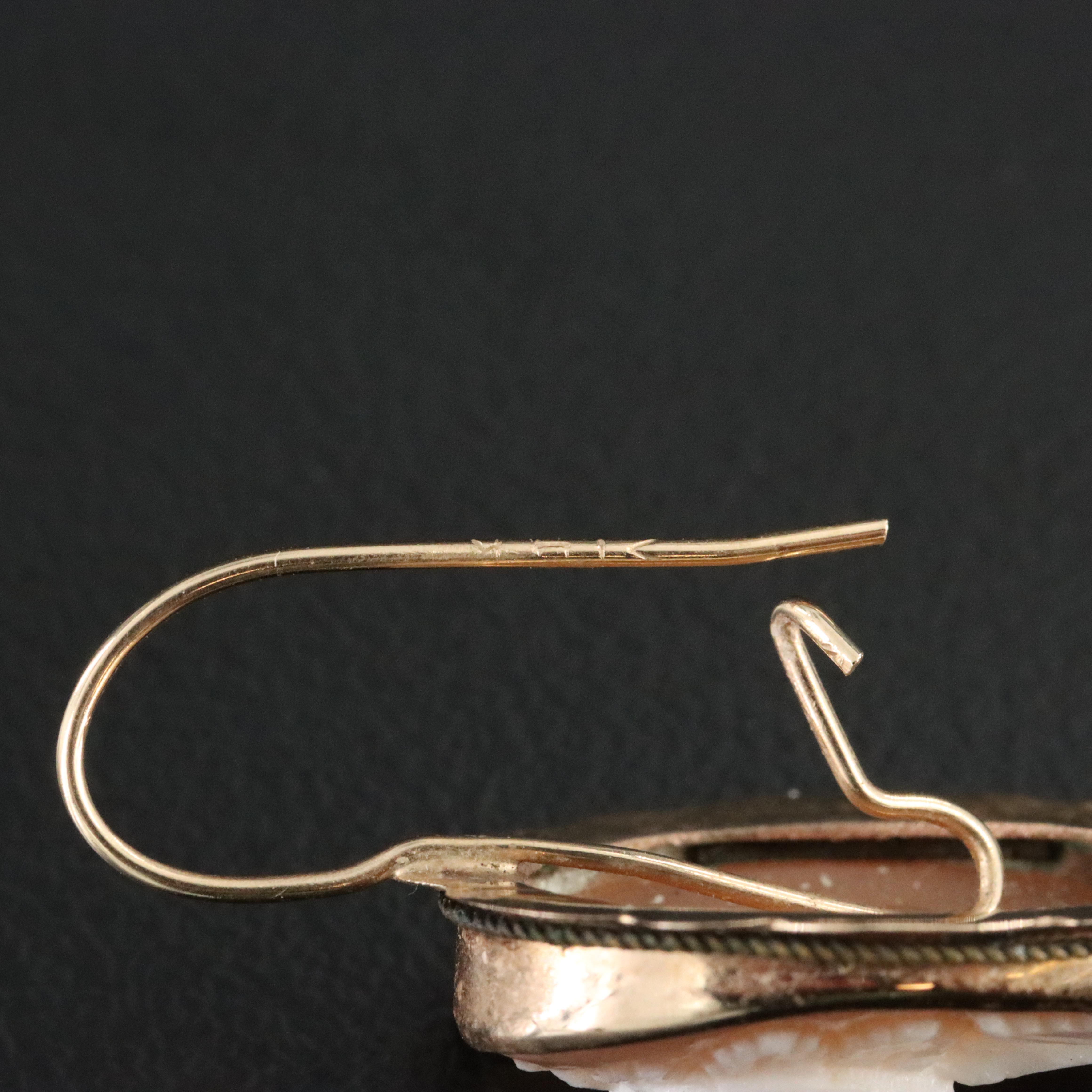 Vintage 14K High Relief Rose Shell Cameo Earrings