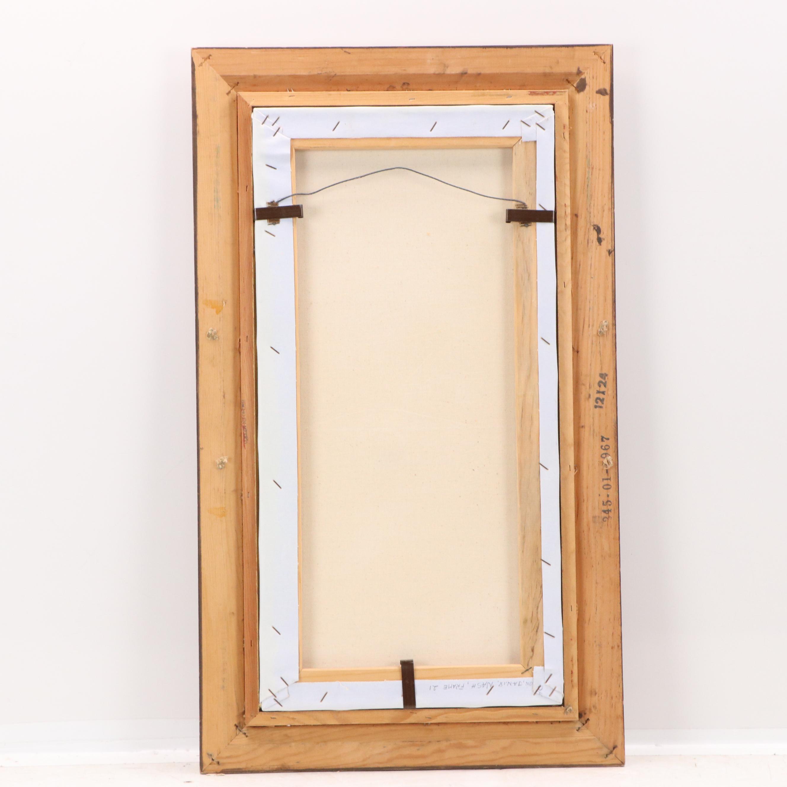 Landscape Oil Painting with Moonlit Cabin, Late 20th Century