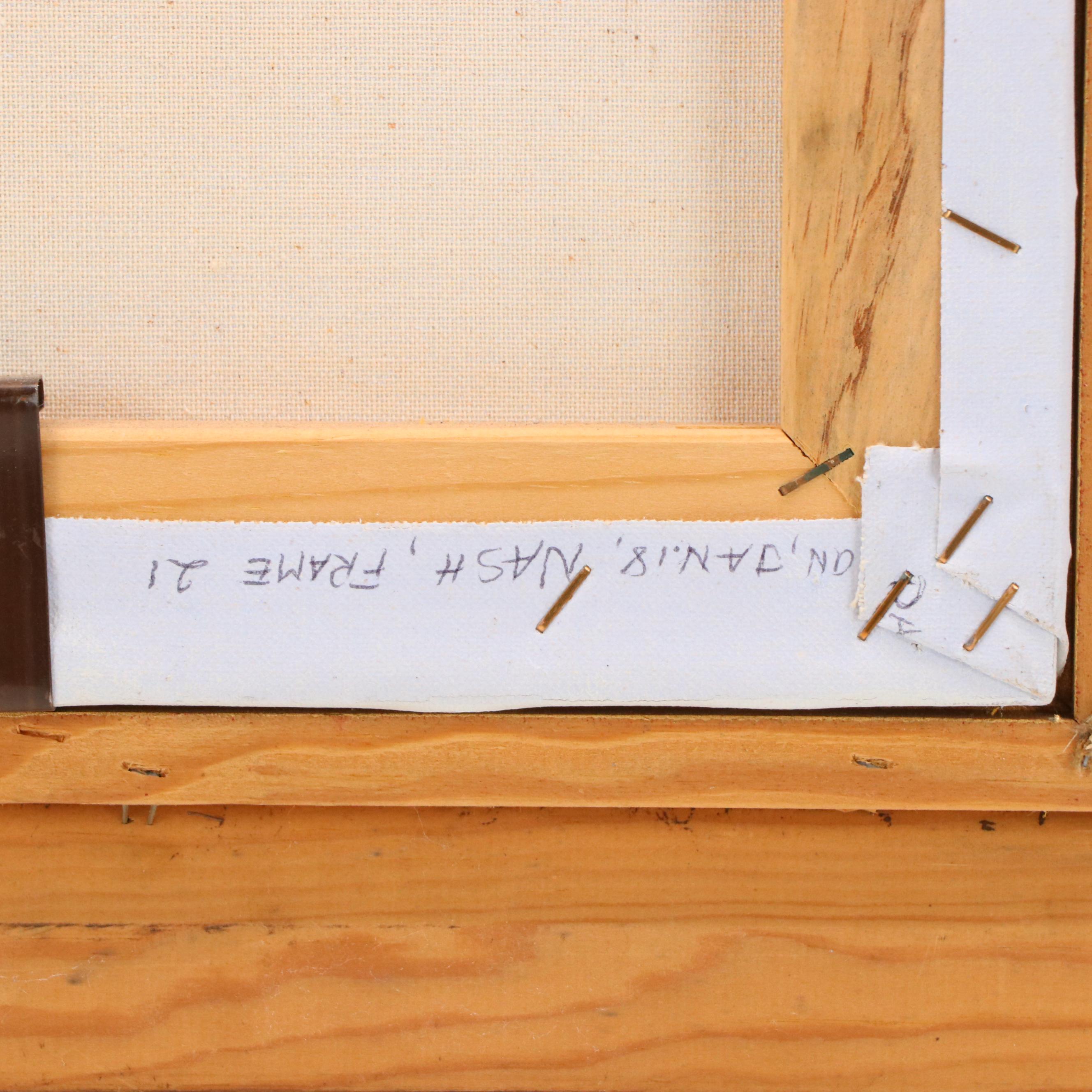 Landscape Oil Painting with Moonlit Cabin, Late 20th Century