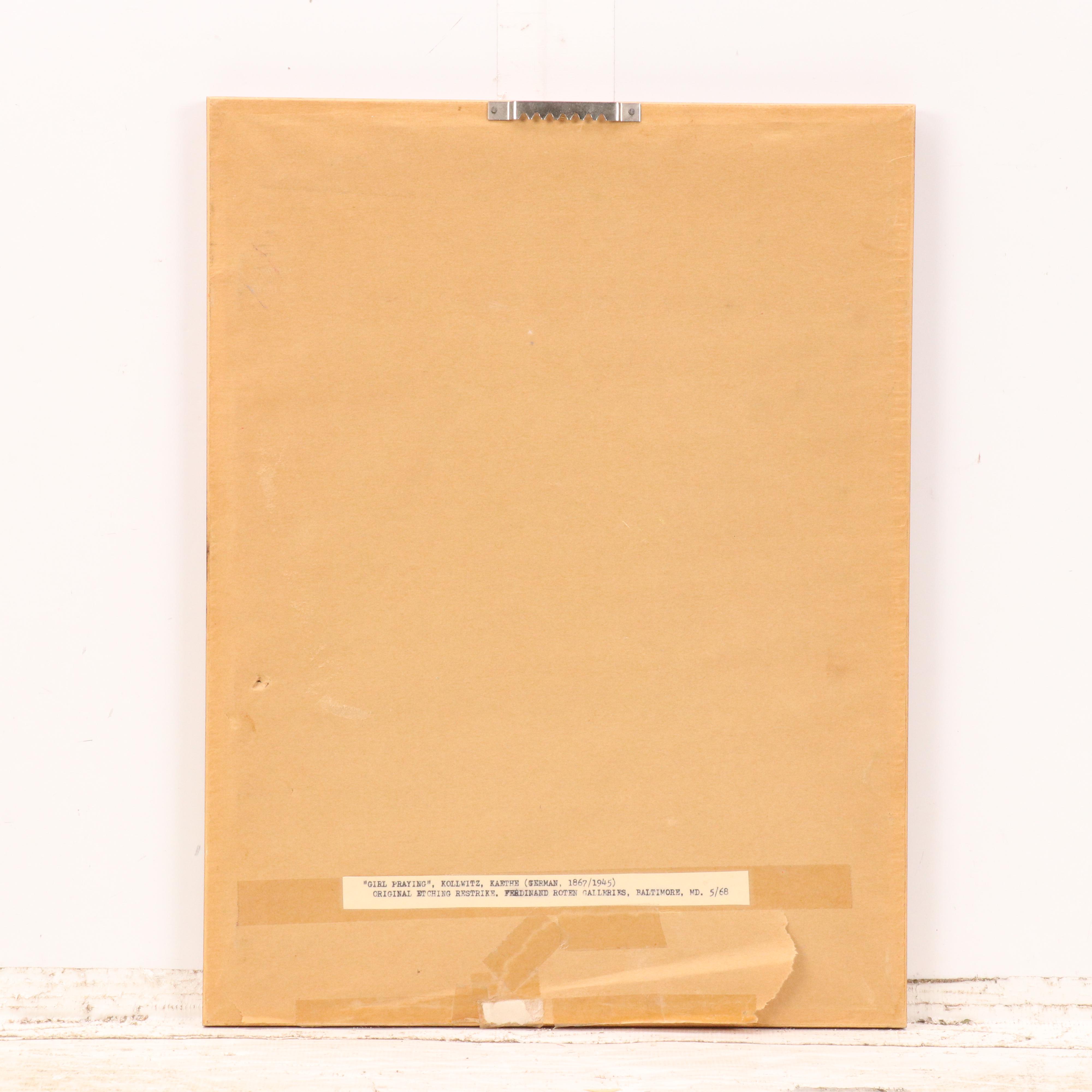 After Kathe Kollwitz Etching "Girl Praying," Early/ Mid-20th Century