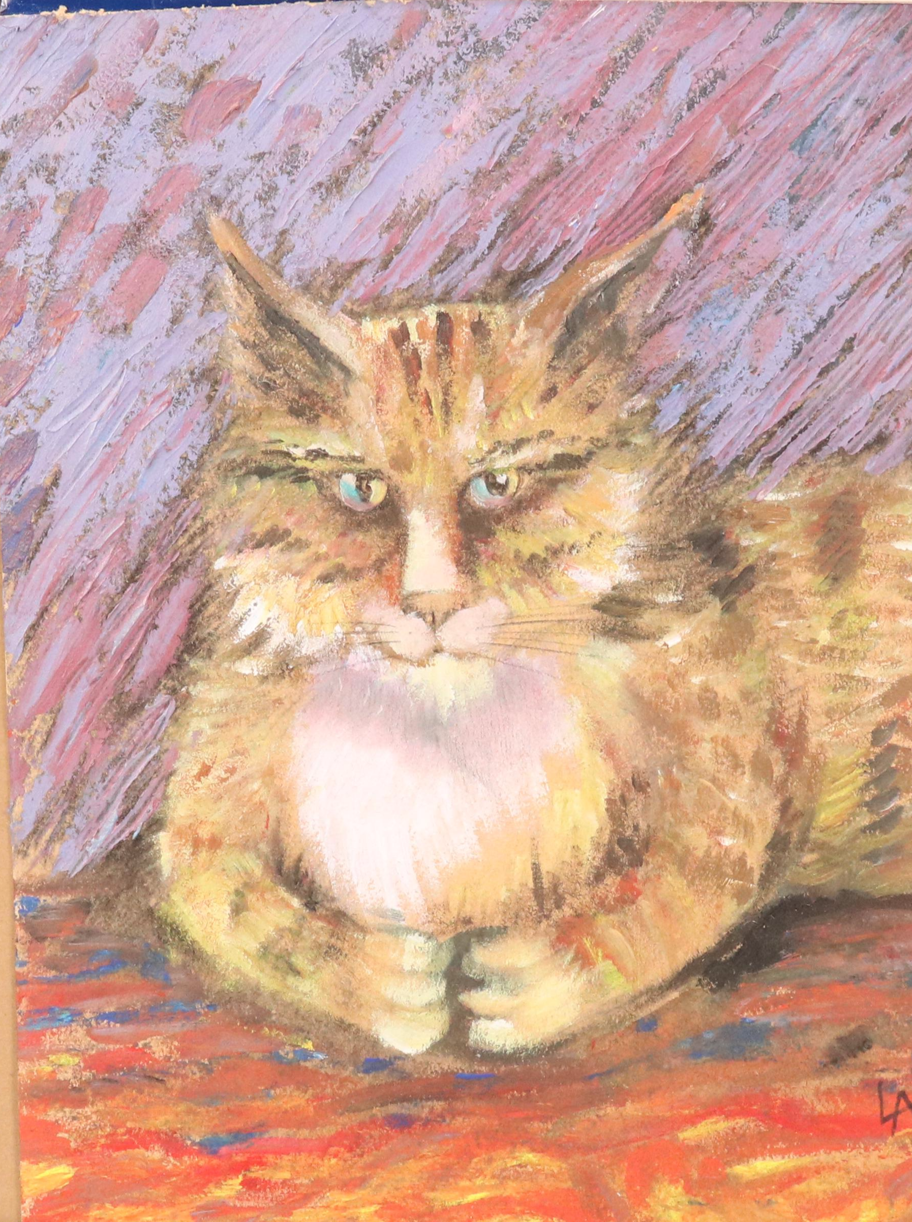 Lynn Anderson Watercolor on Collaged Paper "The Cat That Knows Everything," 1999