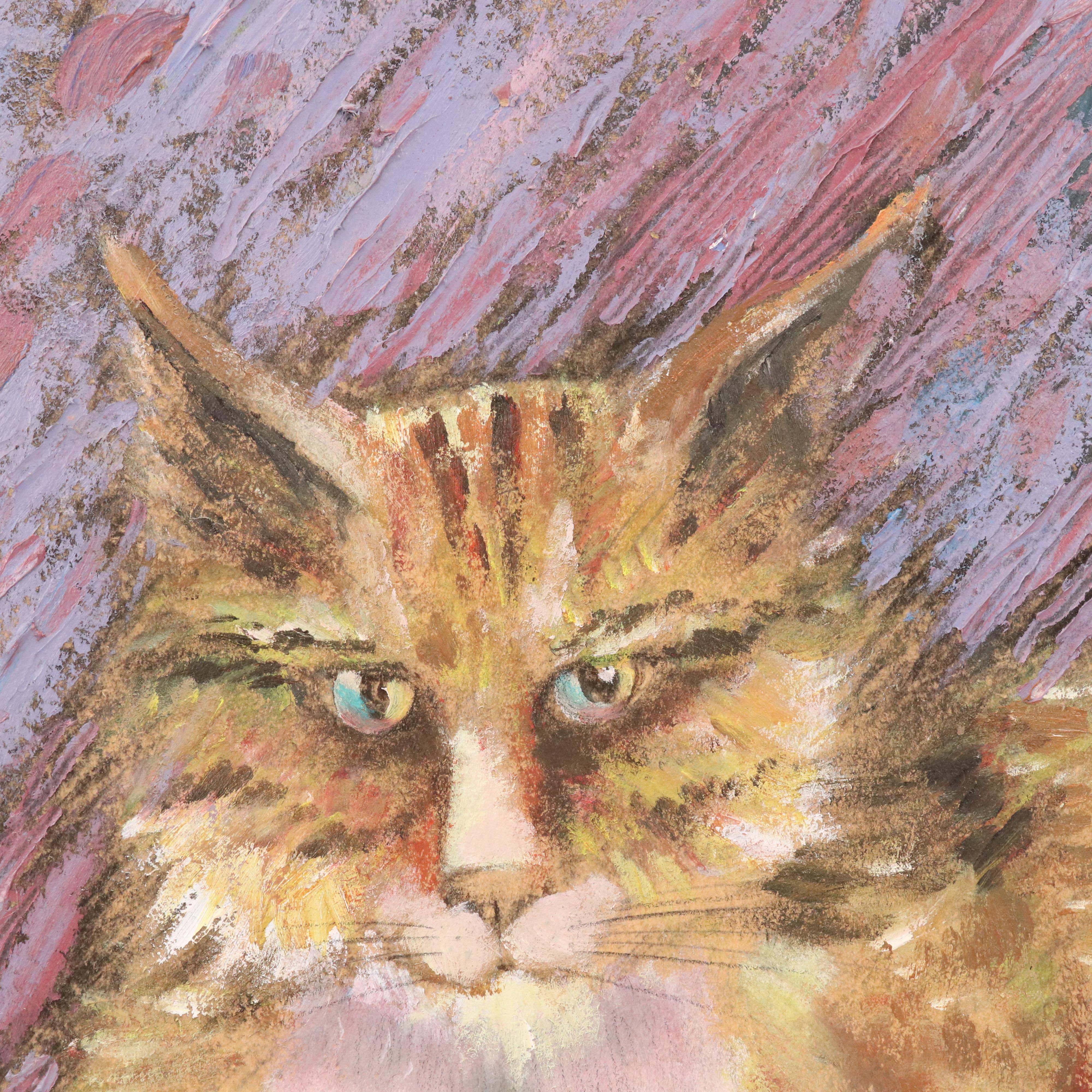 Lynn Anderson Watercolor on Collaged Paper "The Cat That Knows Everything," 1999