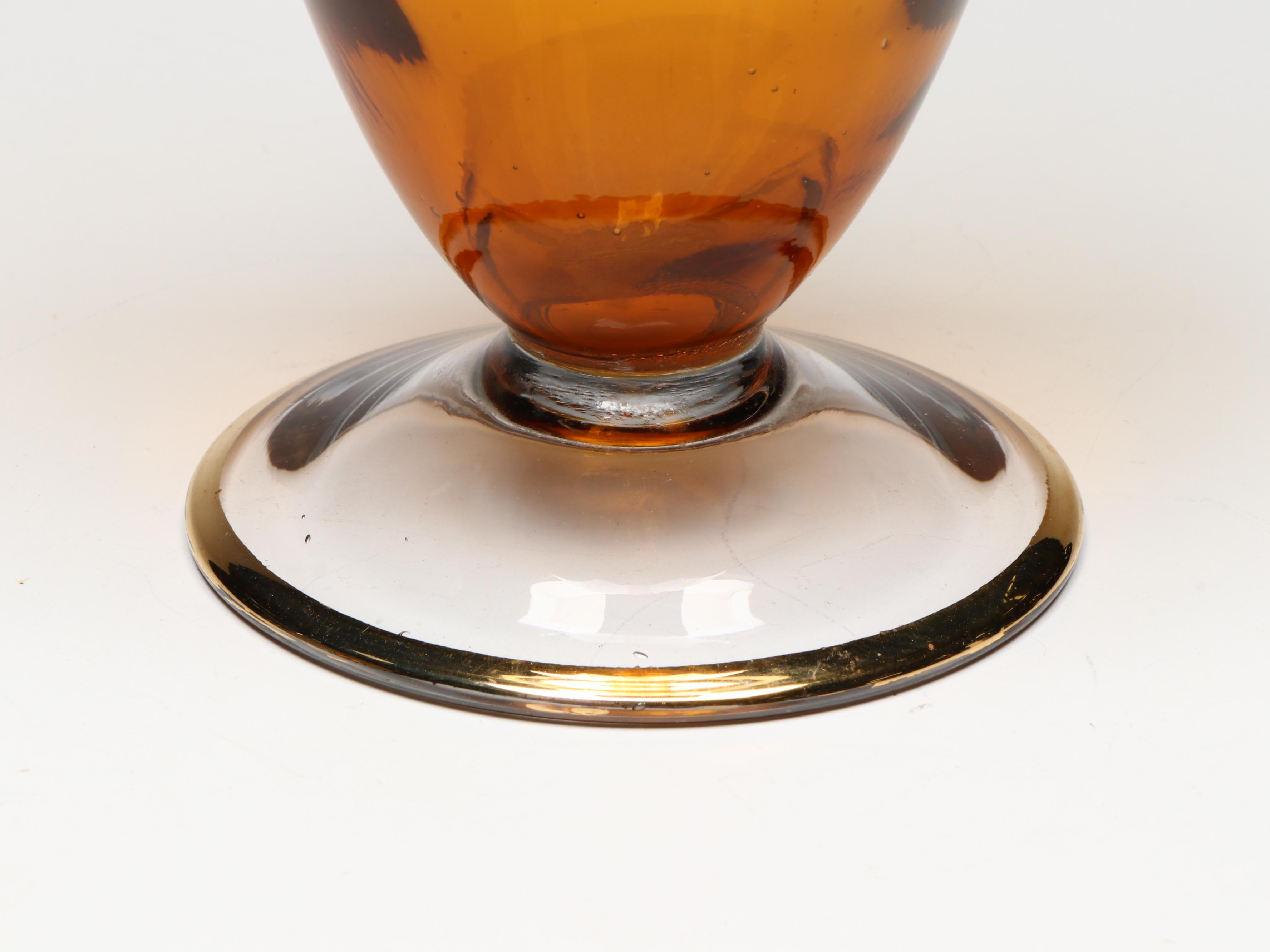 Venetian Style Gilt Amber Glass Decanter and Cordials