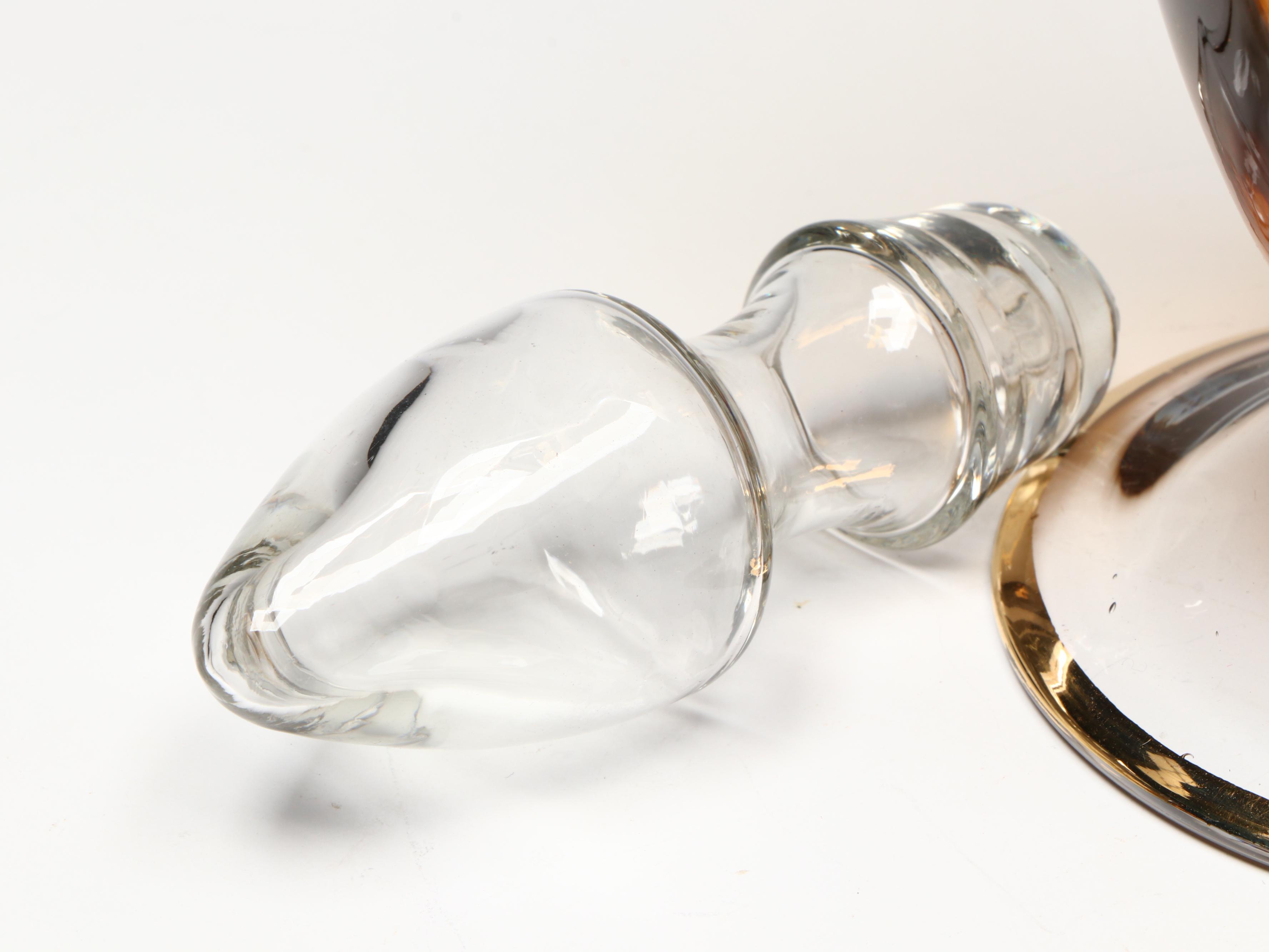 Venetian Style Gilt Amber Glass Decanter and Cordials