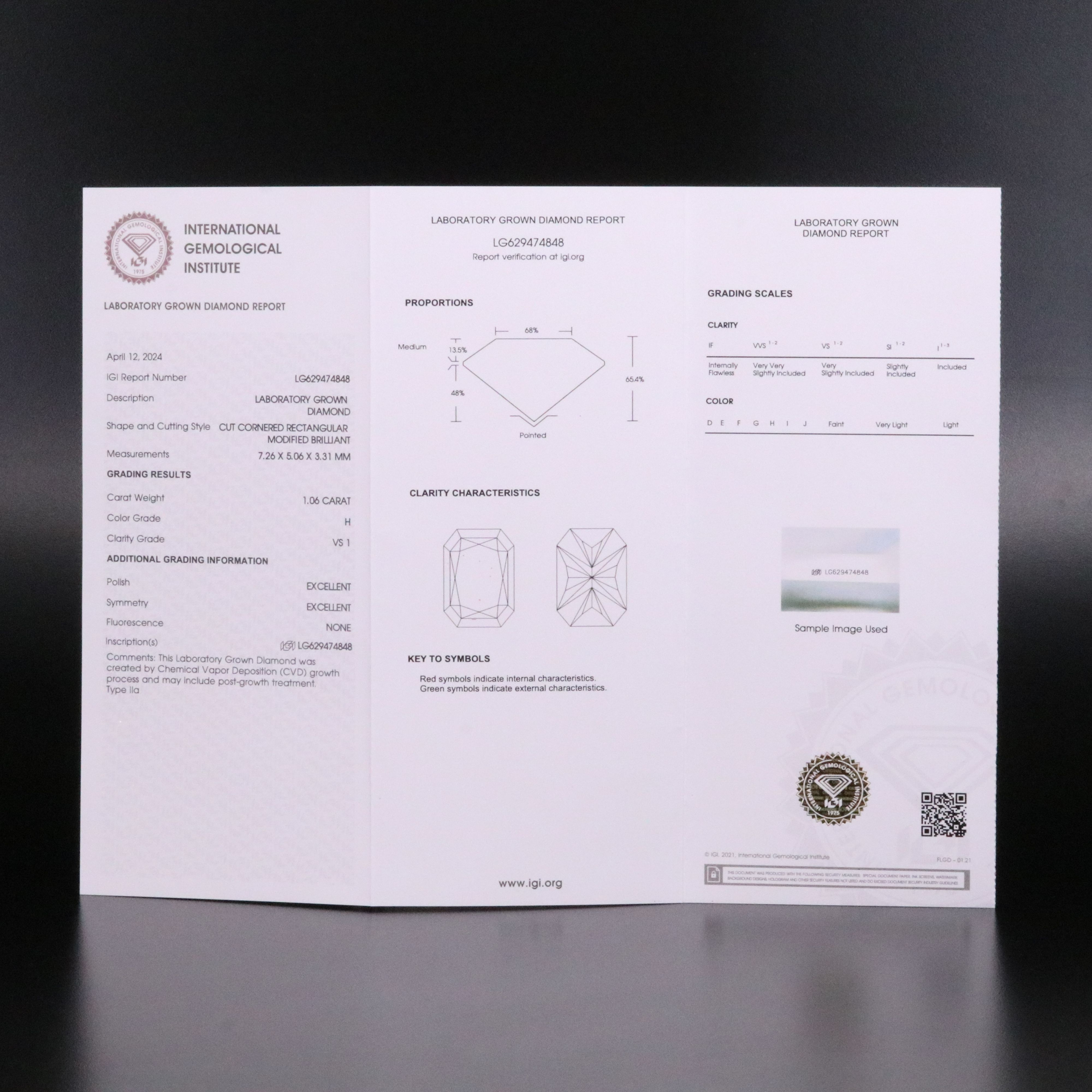 Loose 1.06 CT Lab Grown Diamond with IGI Report