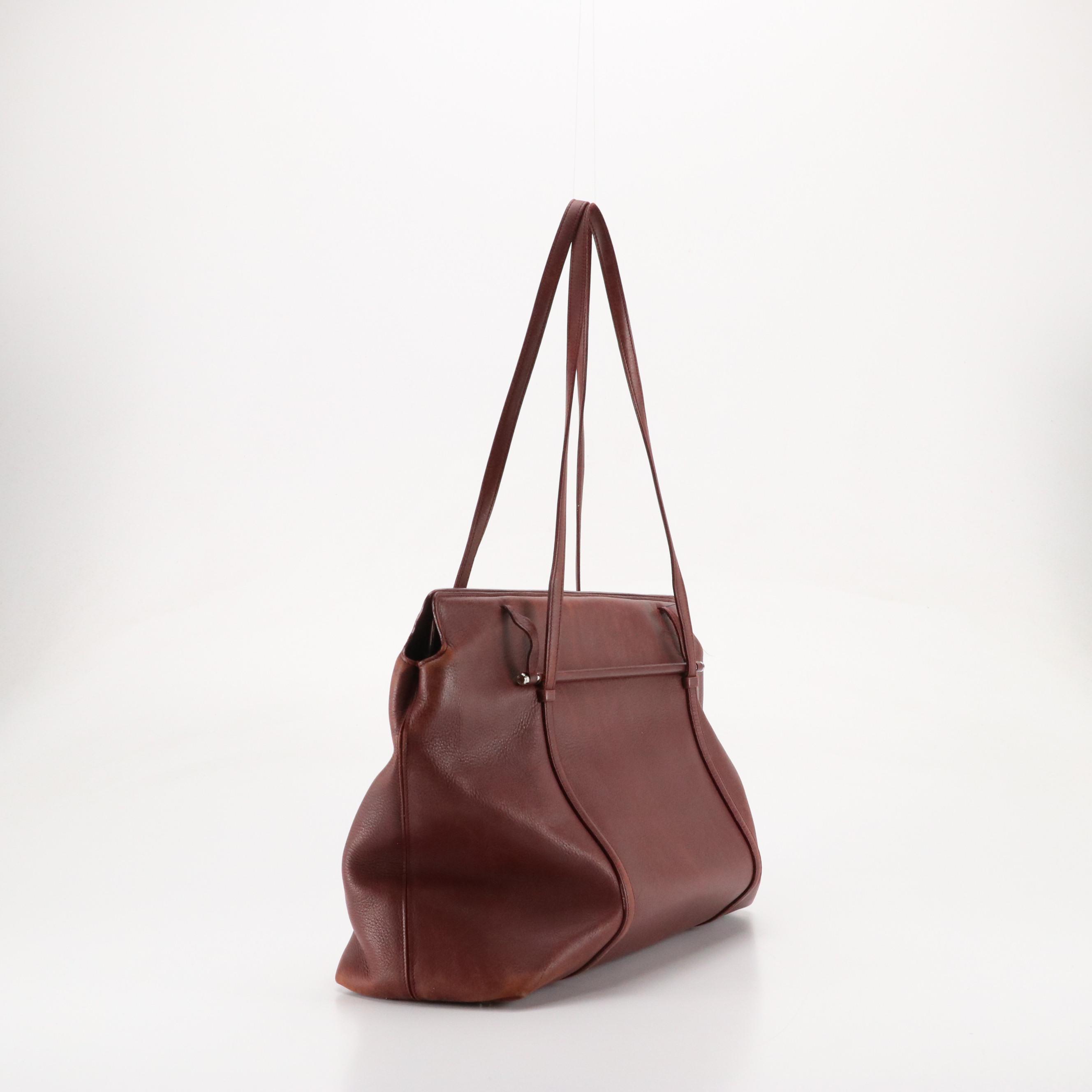 Cartier Slouchy Handle Bar Shoulder Tote in Burgundy Calfskin Leather