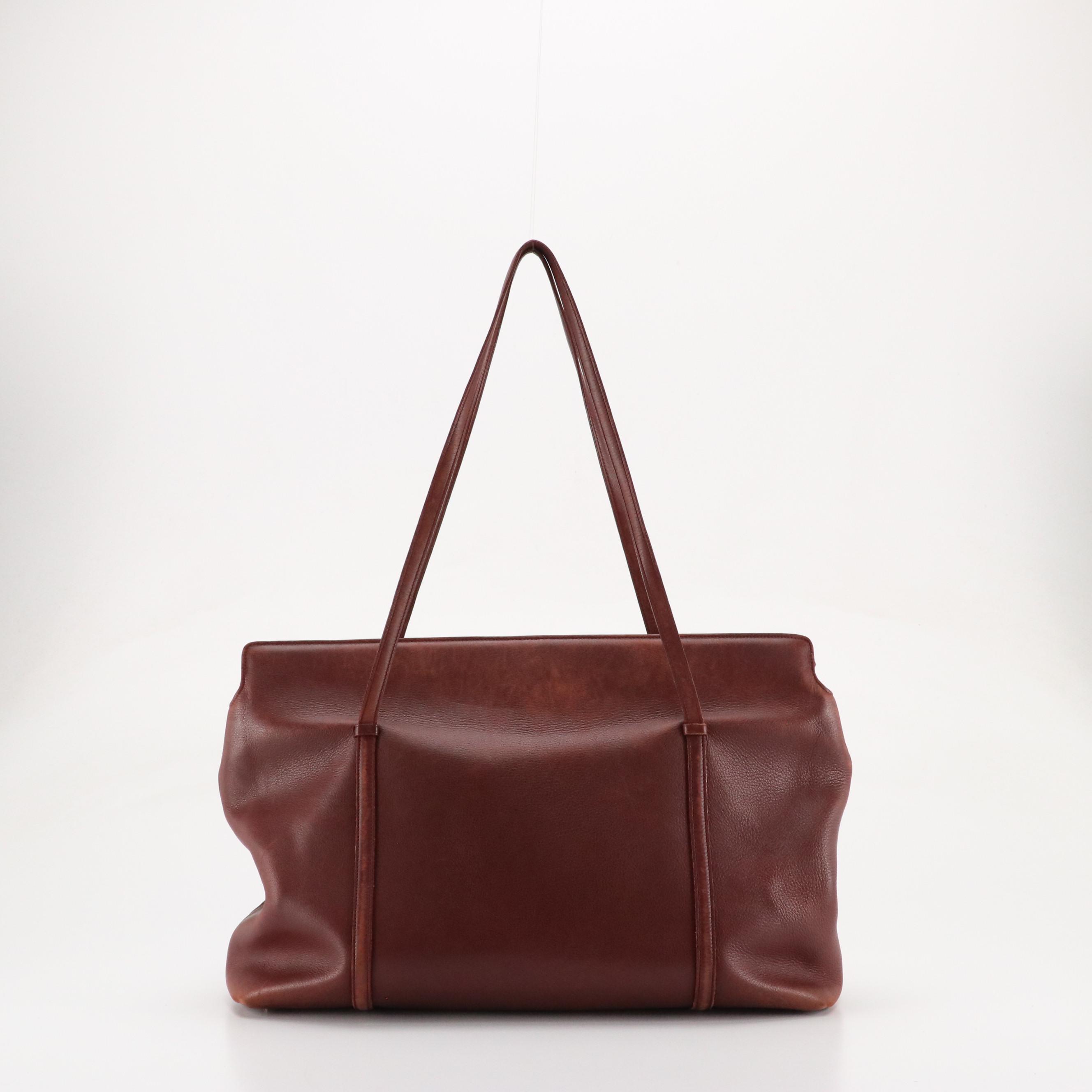 Cartier Slouchy Handle Bar Shoulder Tote in Burgundy Calfskin Leather