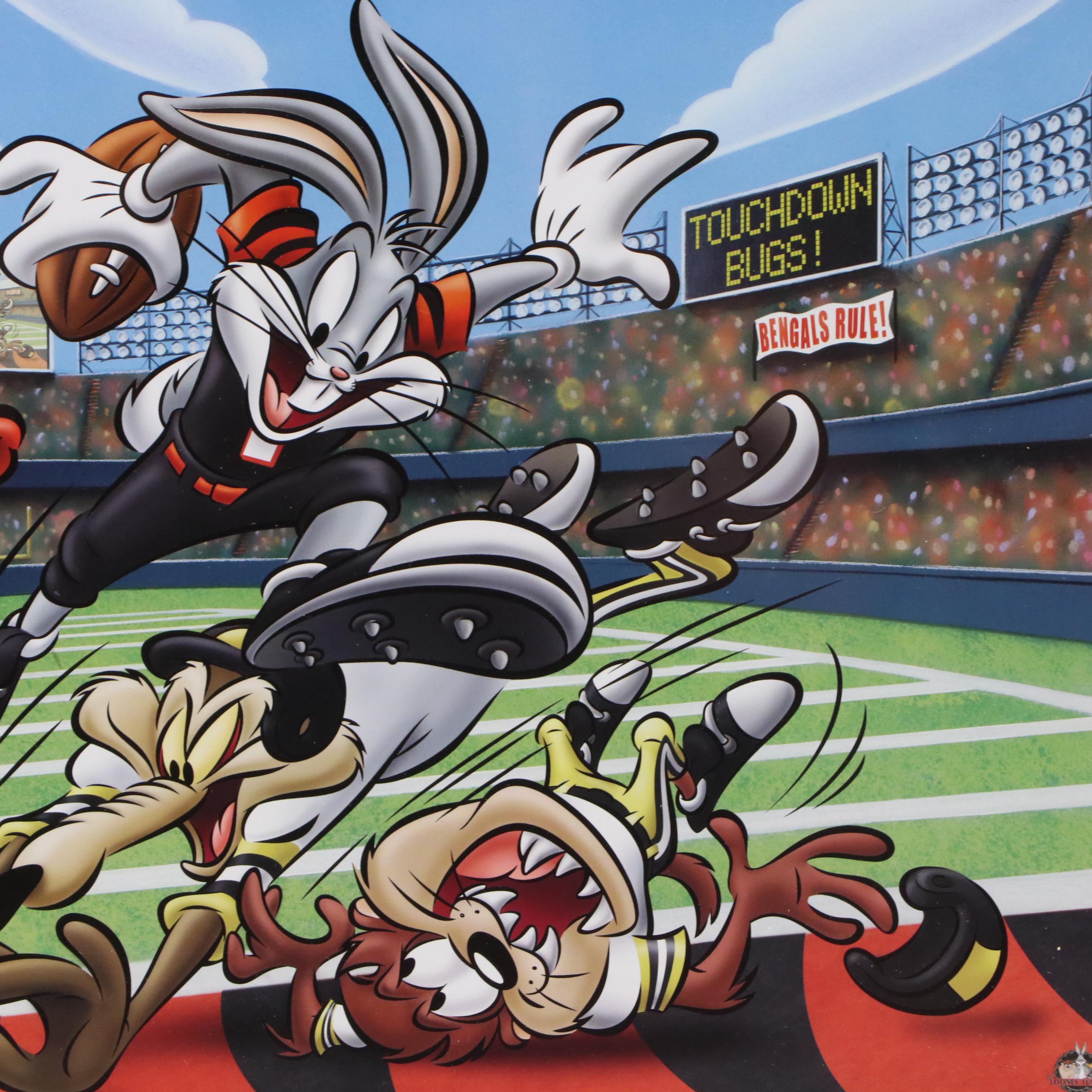 Marvin Lewis Signed Cincinnati Bengals "Looney Tunes" Print in Matted Frame