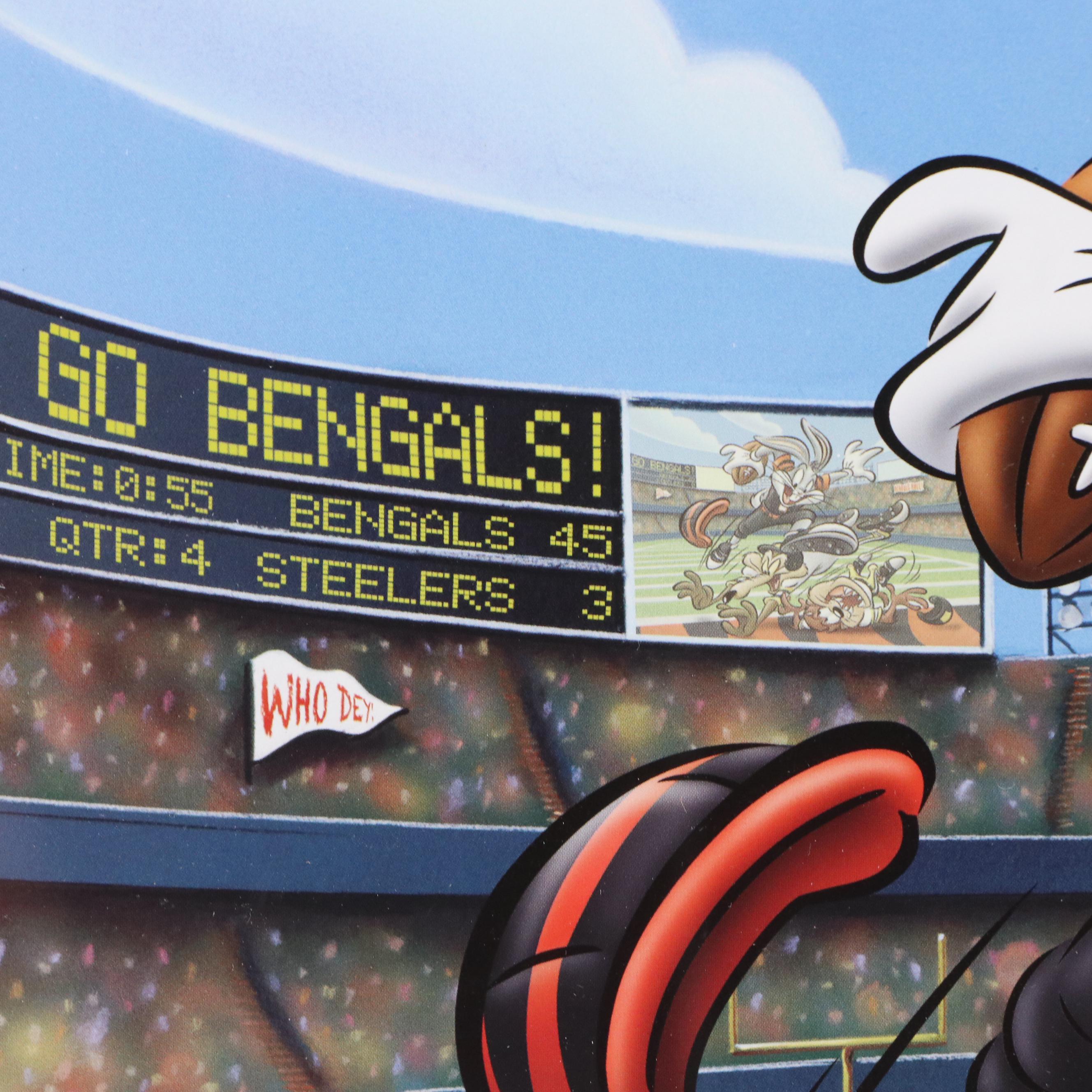 Marvin Lewis Signed Cincinnati Bengals "Looney Tunes" Print in Matted Frame