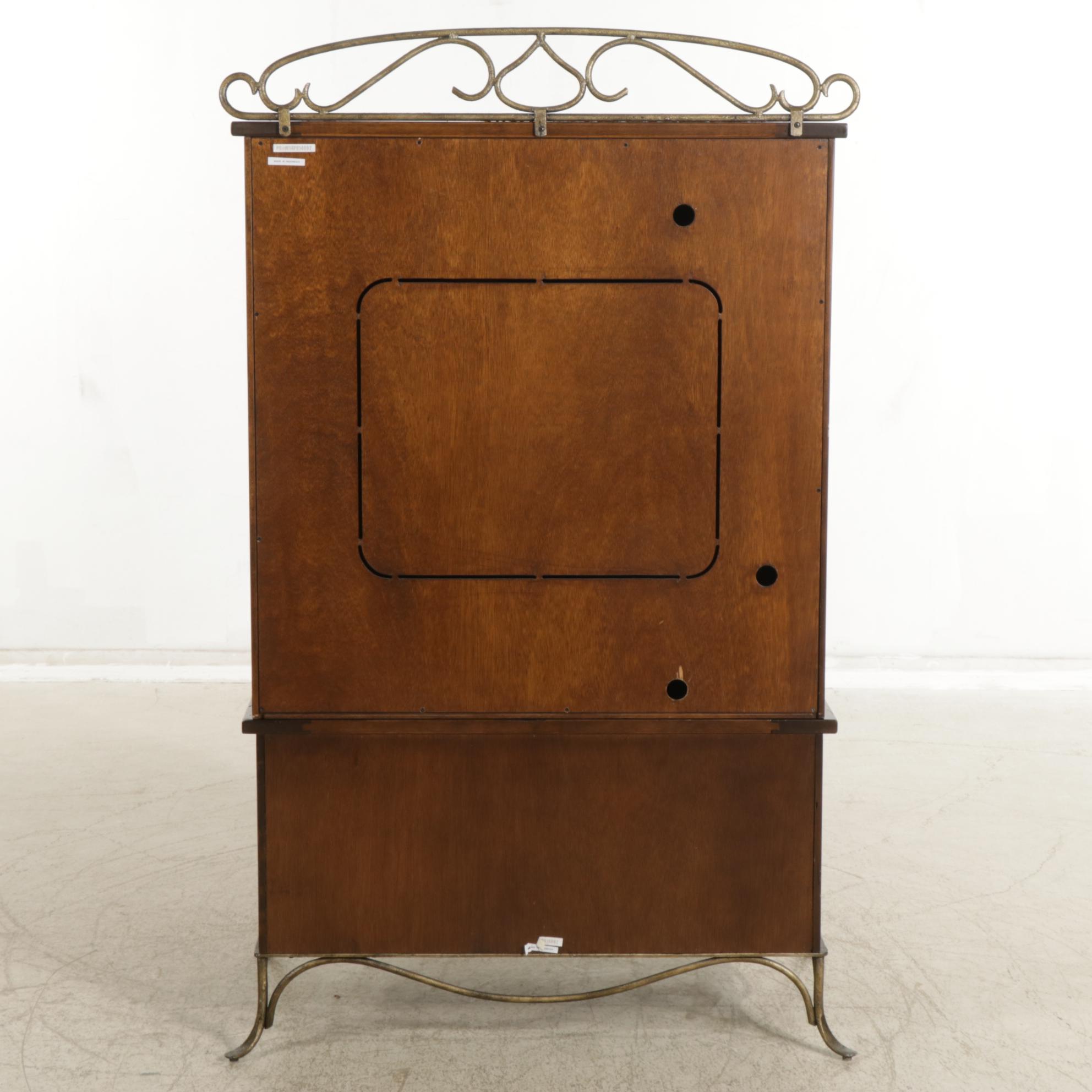 Rustic Wood and Forged Metal Media Cabinet, Early 20th Century