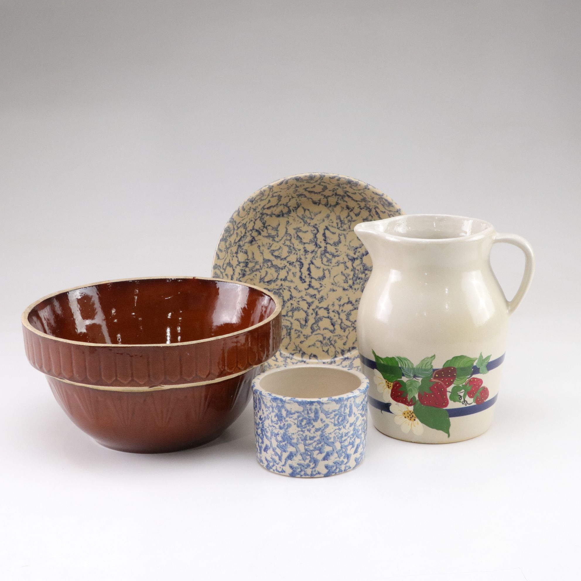 Robinson Ransbottom Spongeware with Roseville Pottery Pitcher and More