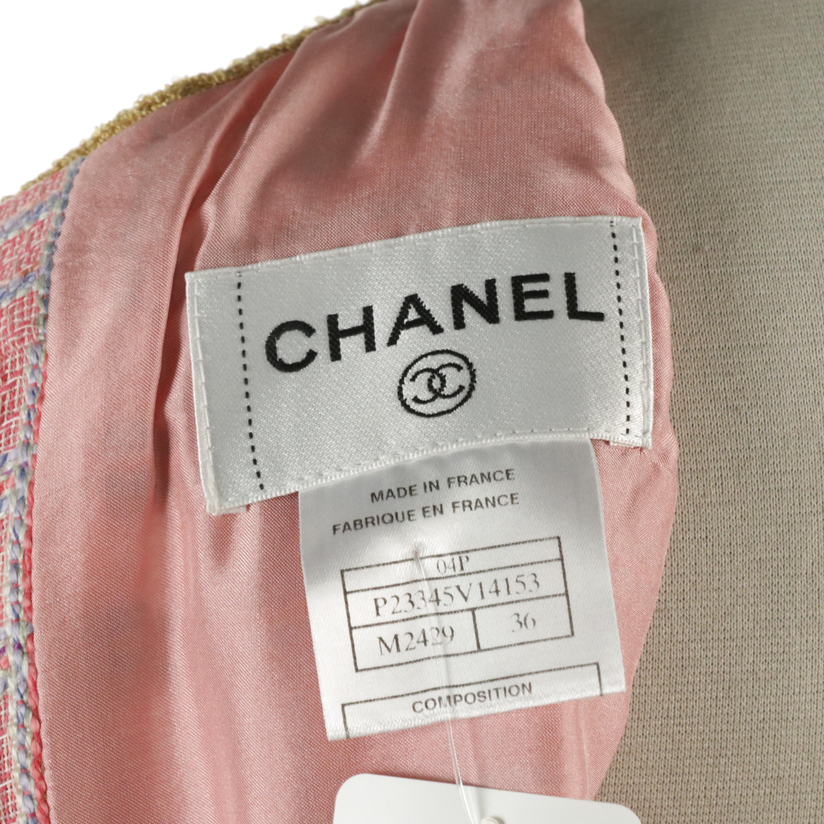 Chanel Pleated Knee-Length Dress in Pink & Blue Wool/Silk Tweed Blend, With Tag