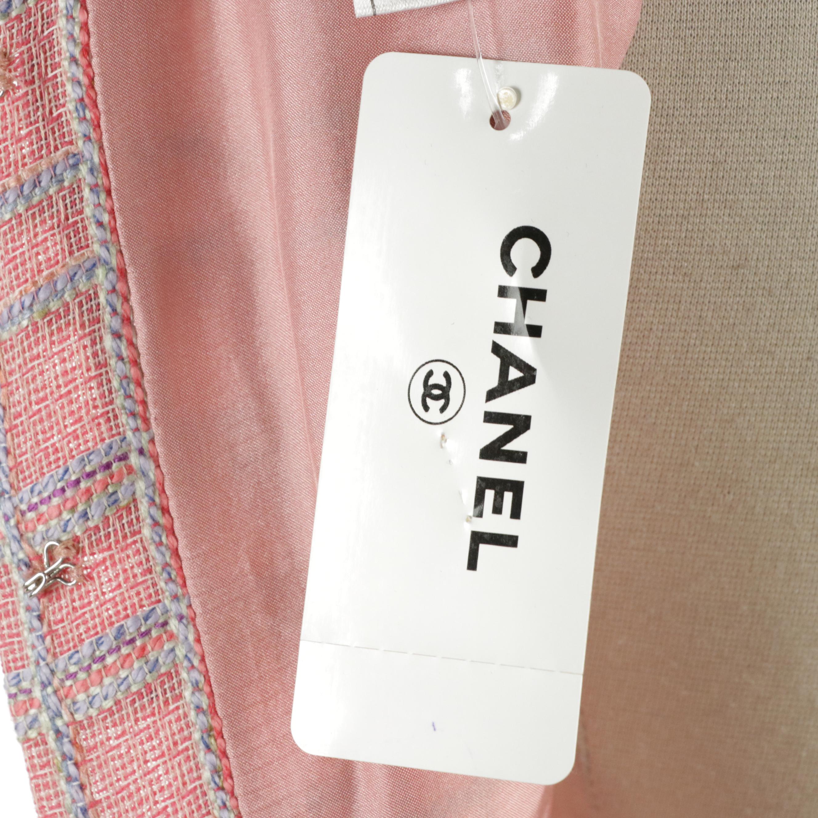 Chanel Pleated Knee-Length Dress in Pink & Blue Wool/Silk Tweed Blend, With Tag