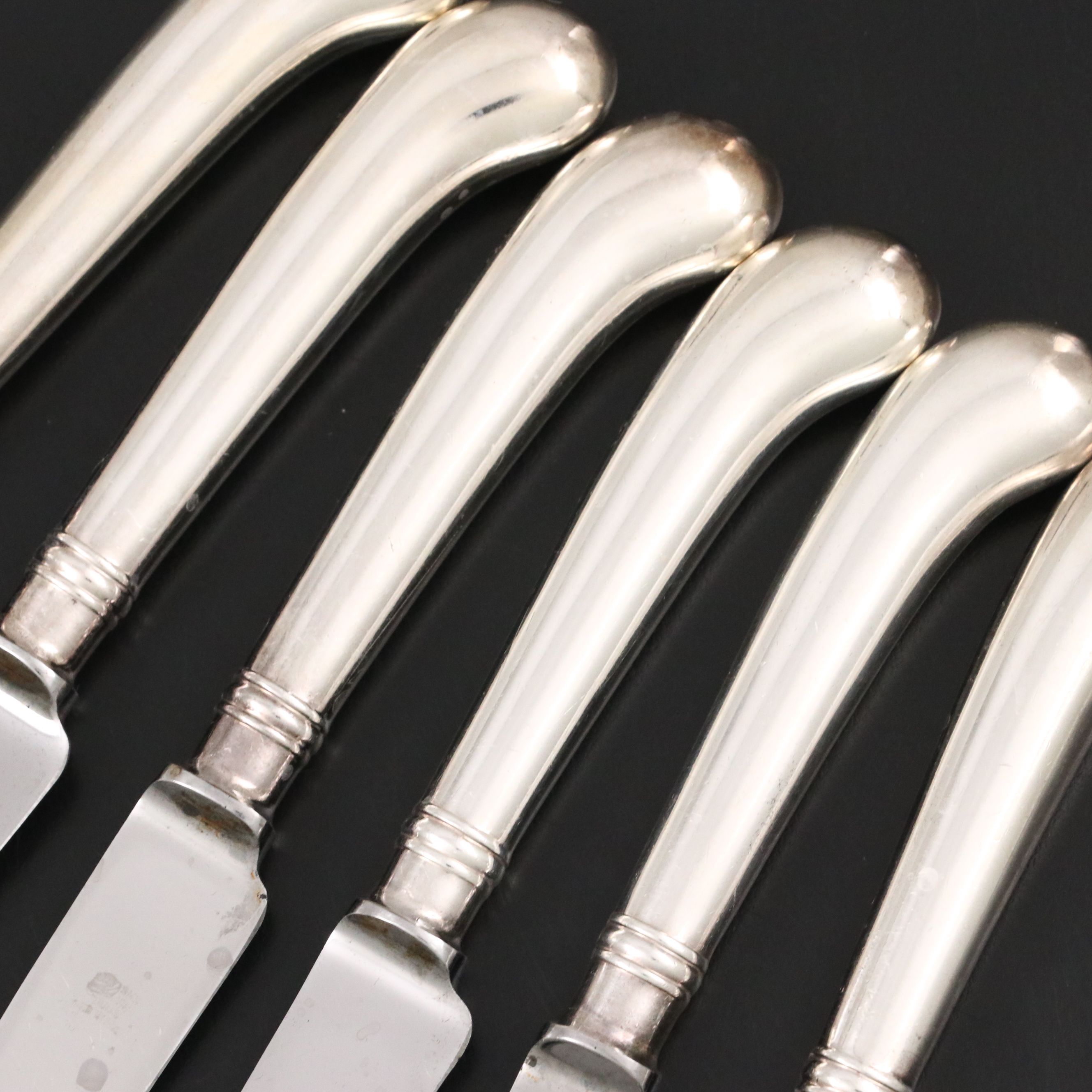 English Stainless Steel Pistol Handled Steak Knives with Marshall Field Box