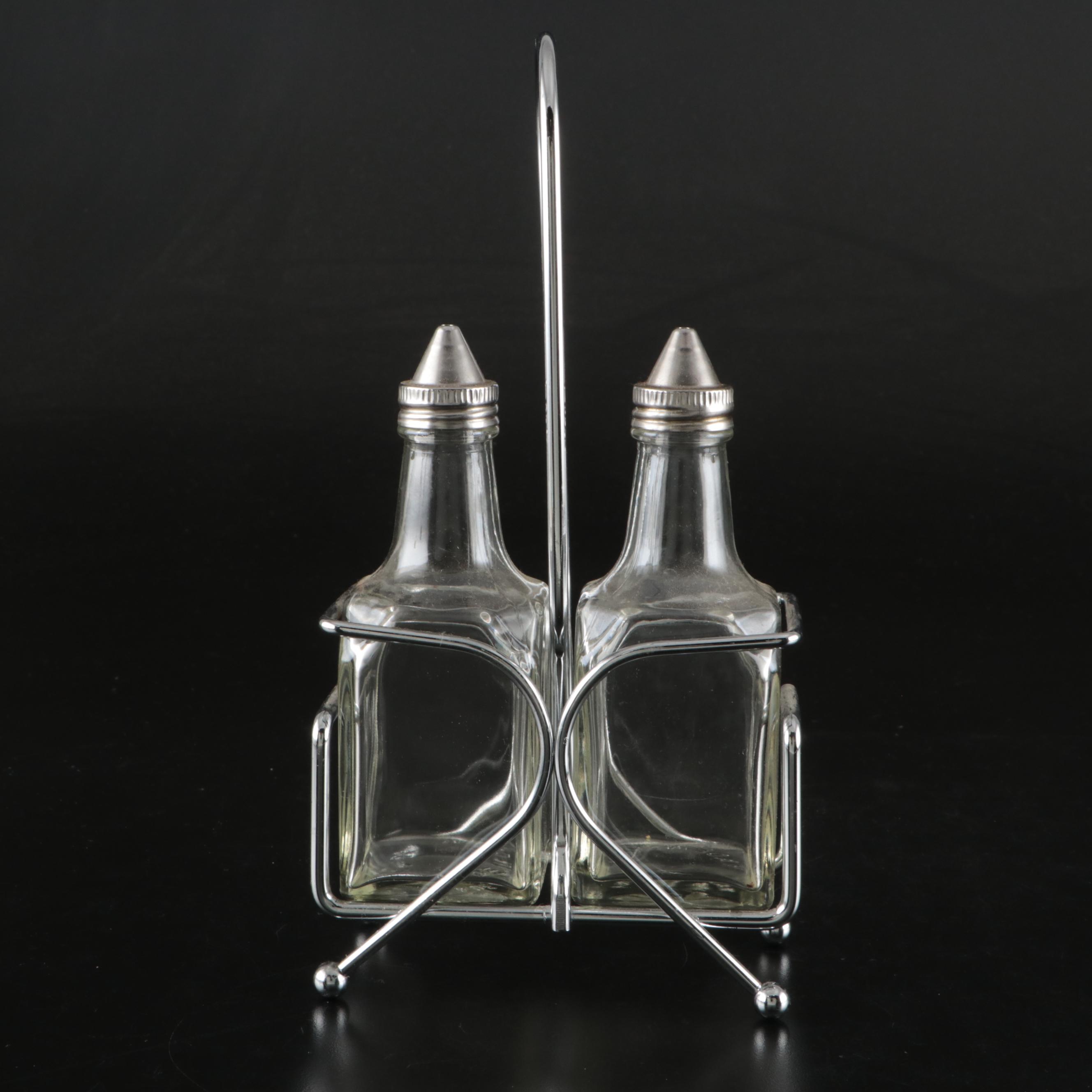 Glass Cruets, Silver Tone Candle Holders, and More Table Accessories