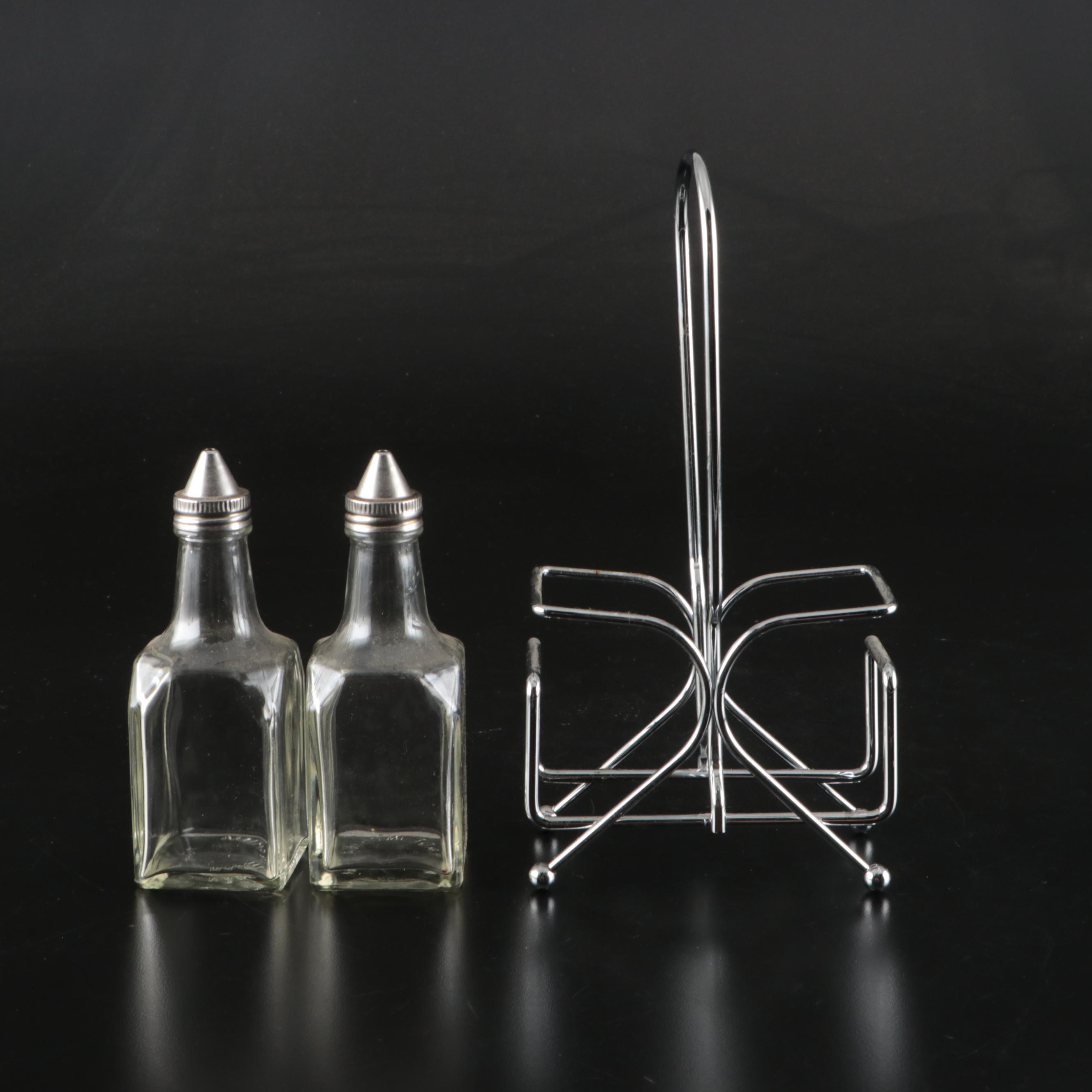 Glass Cruets, Silver Tone Candle Holders, and More Table Accessories