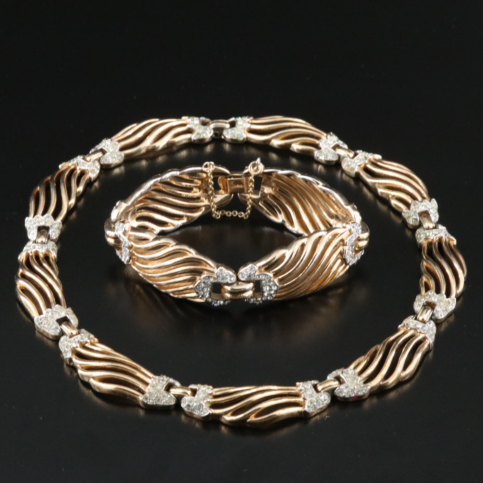 Crown Trifari Rhinestone Necklace and Bracelet