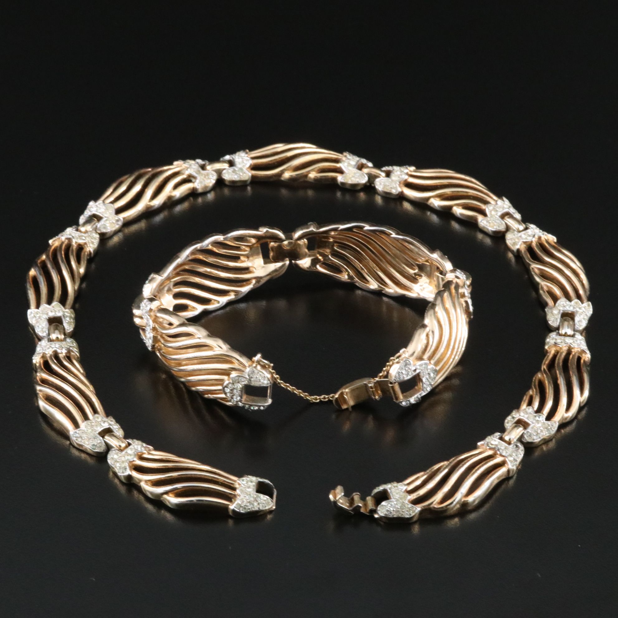 Crown Trifari Rhinestone Necklace and Bracelet