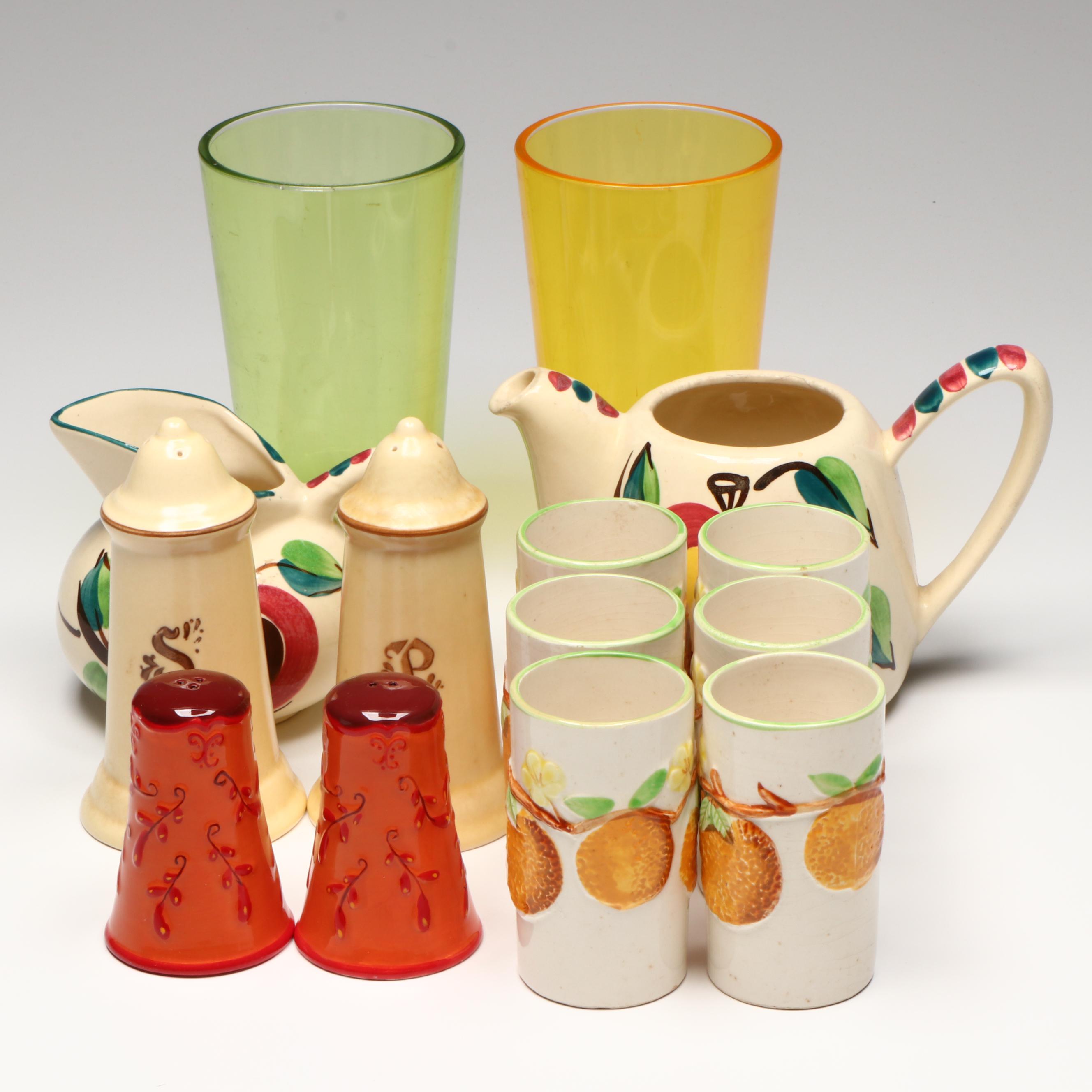 Vintage National Potteries Co. Ceramic Juice Cups with Other Table Accessories