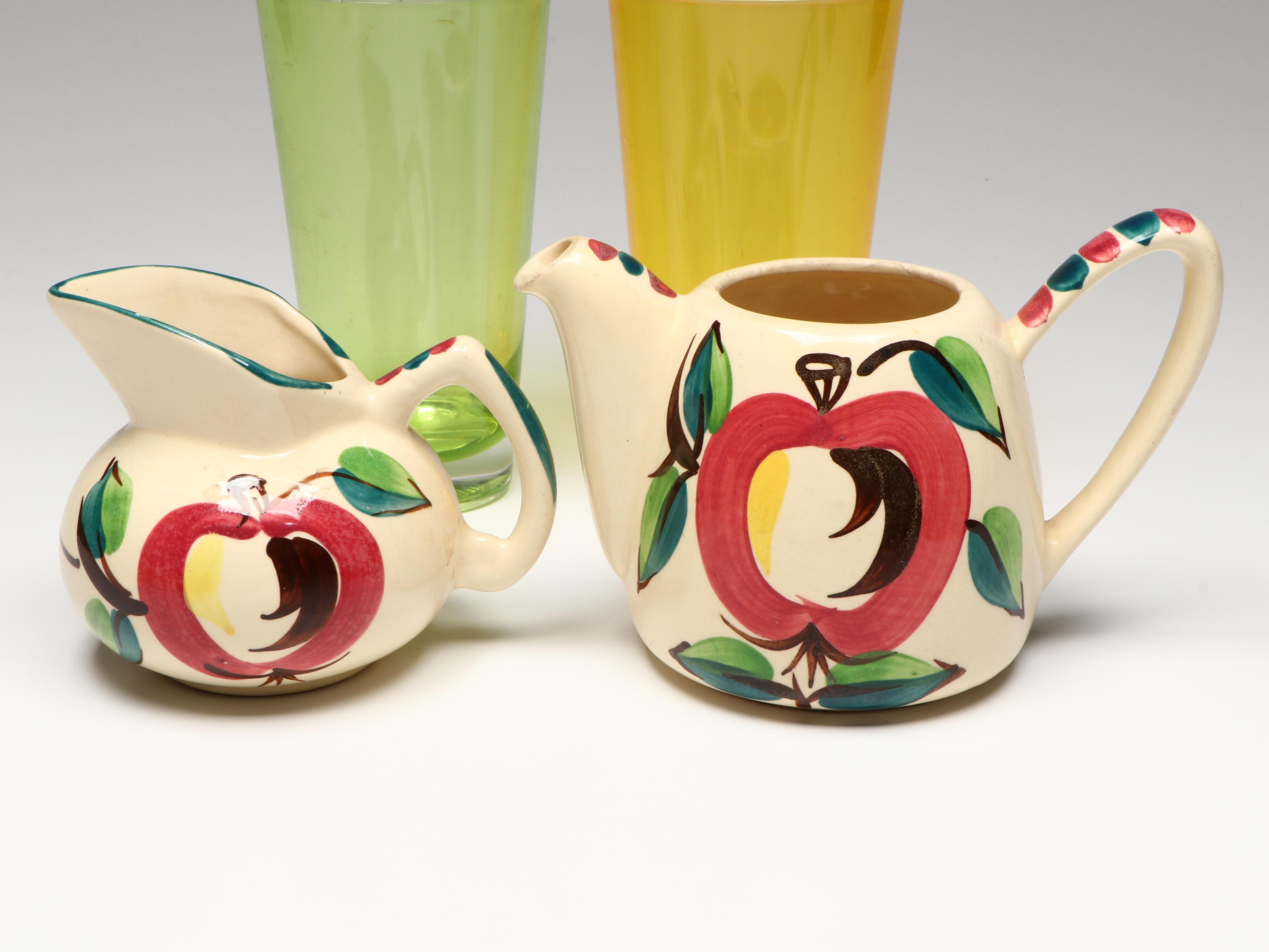 Vintage National Potteries Co. Ceramic Juice Cups with Other Table Accessories