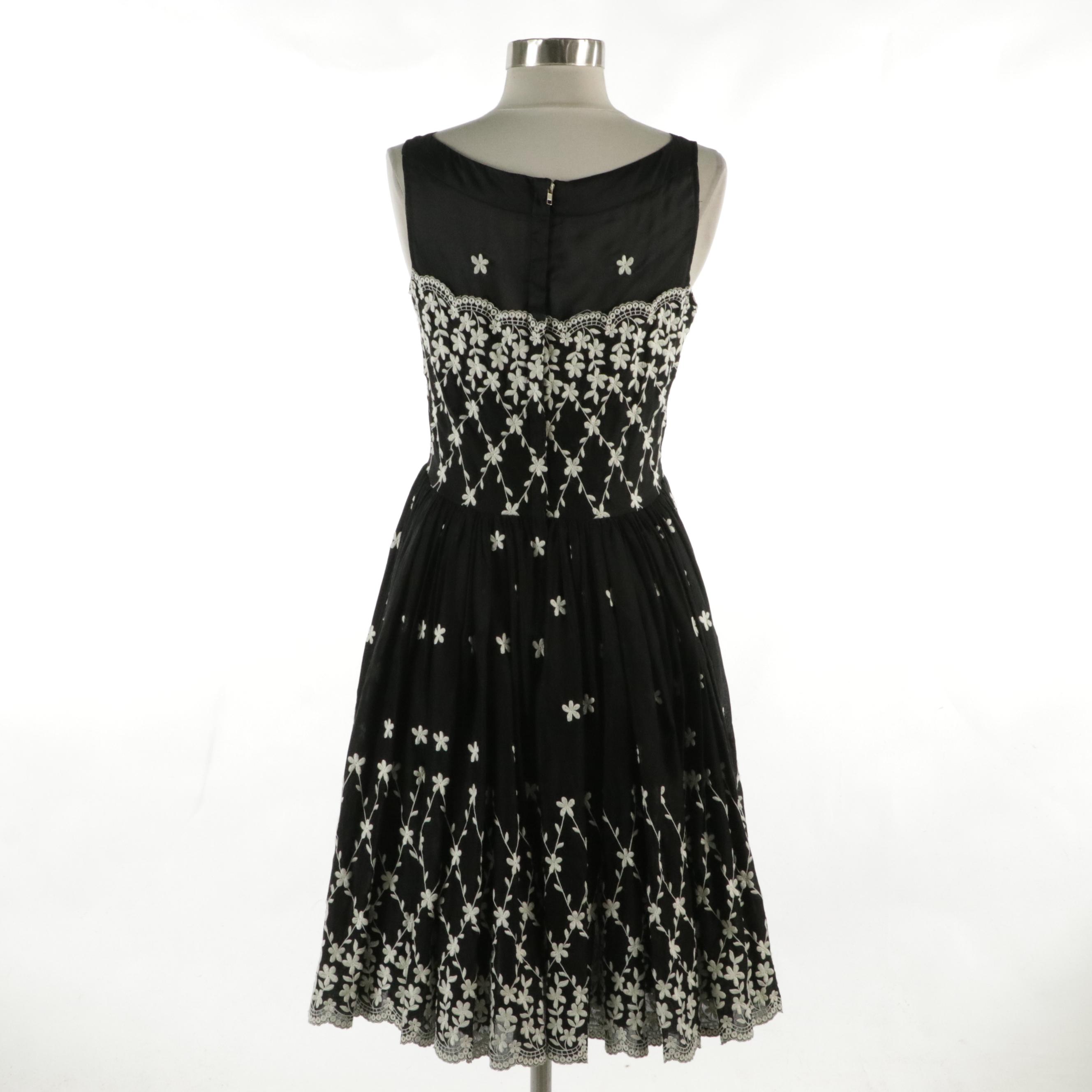 REDValentino Floral Embroidered Sleeveless Dress in Black & White