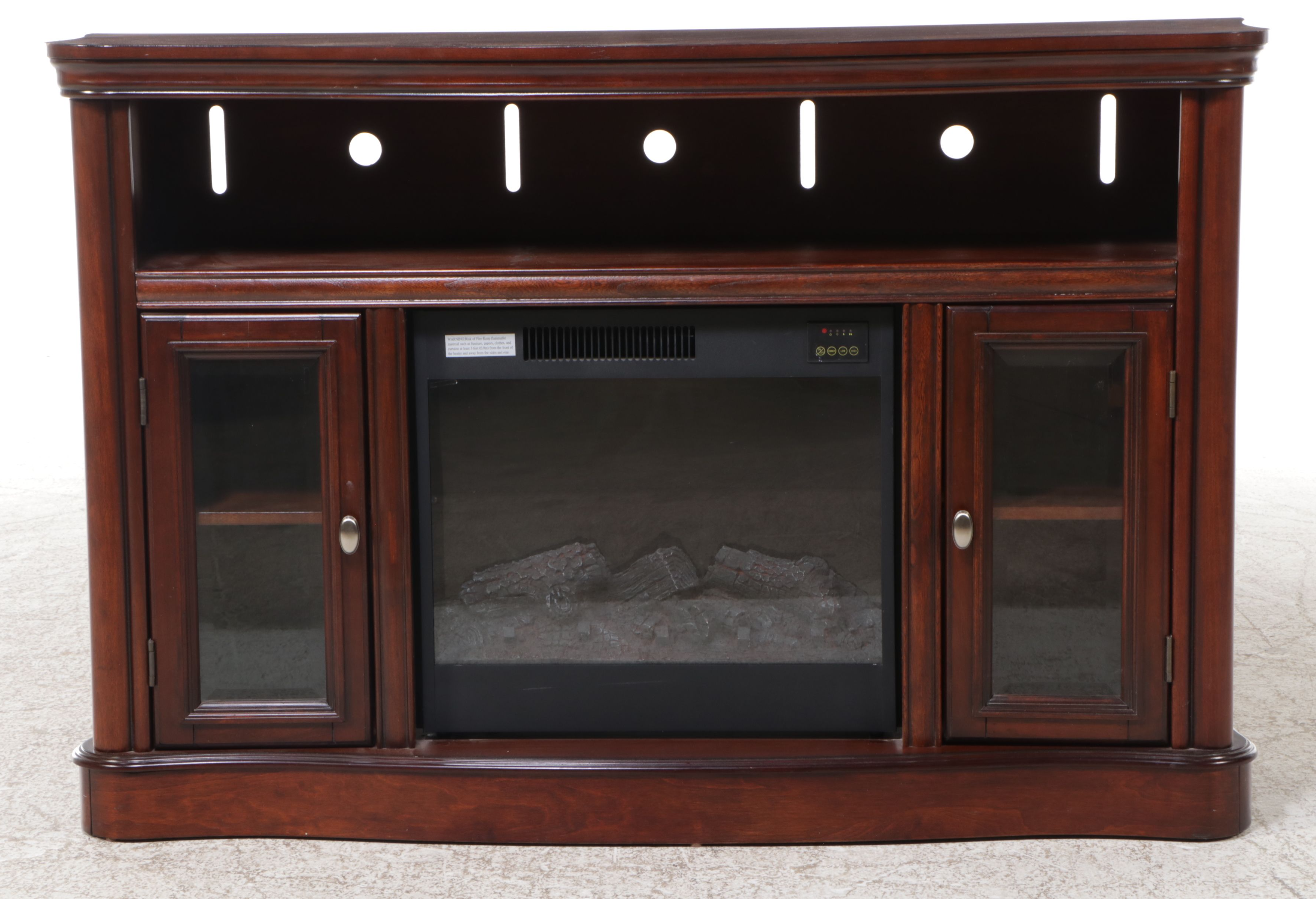 Mahogany Veneered Electric Fireplace and Media Cabinet