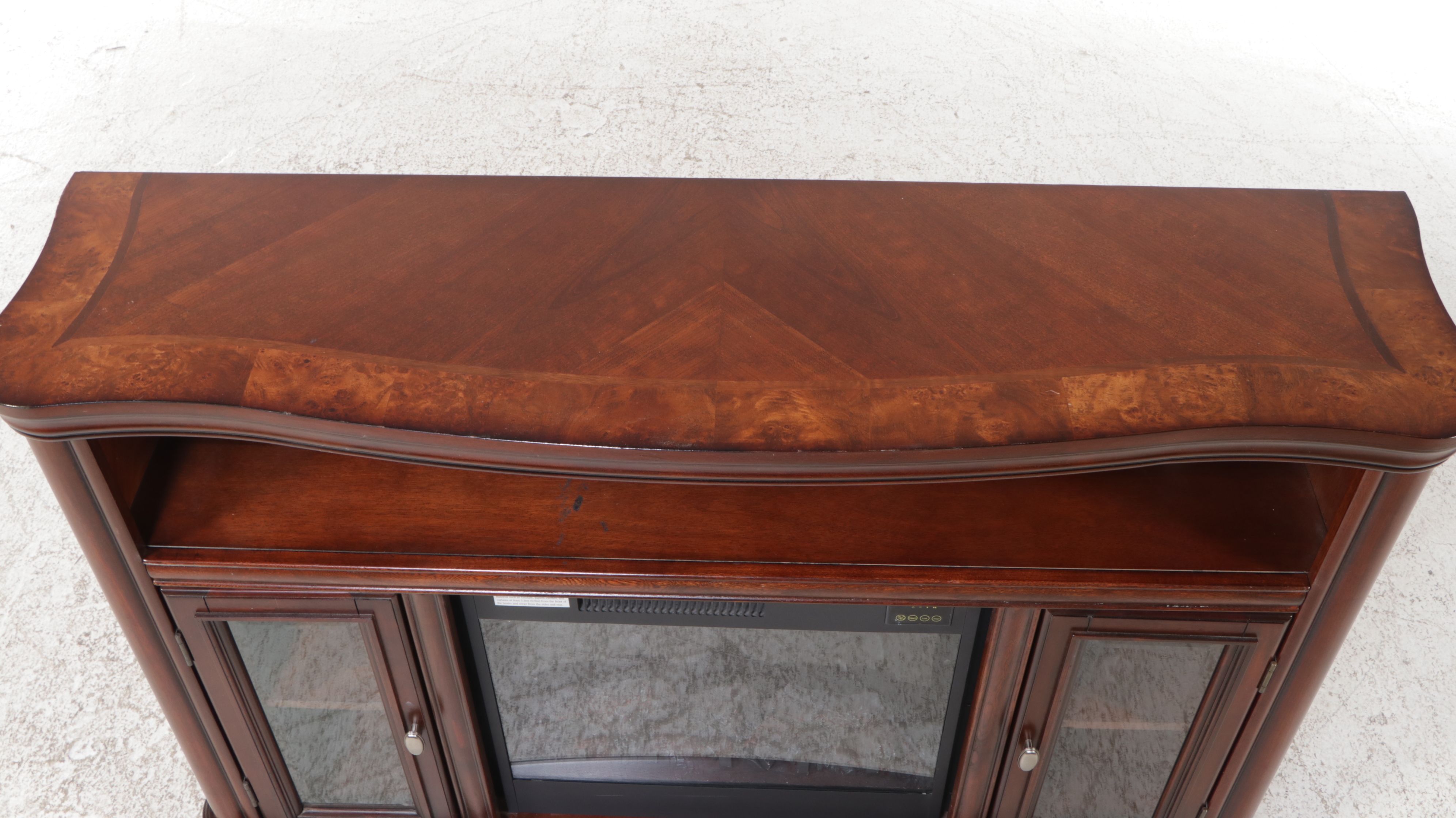 Mahogany Veneered Electric Fireplace and Media Cabinet
