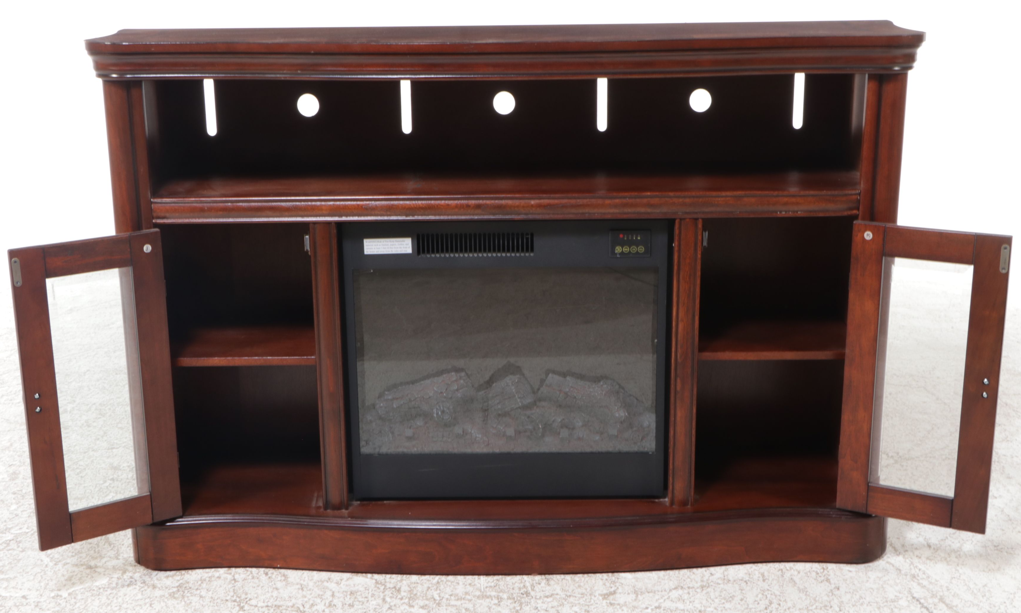 Mahogany Veneered Electric Fireplace and Media Cabinet