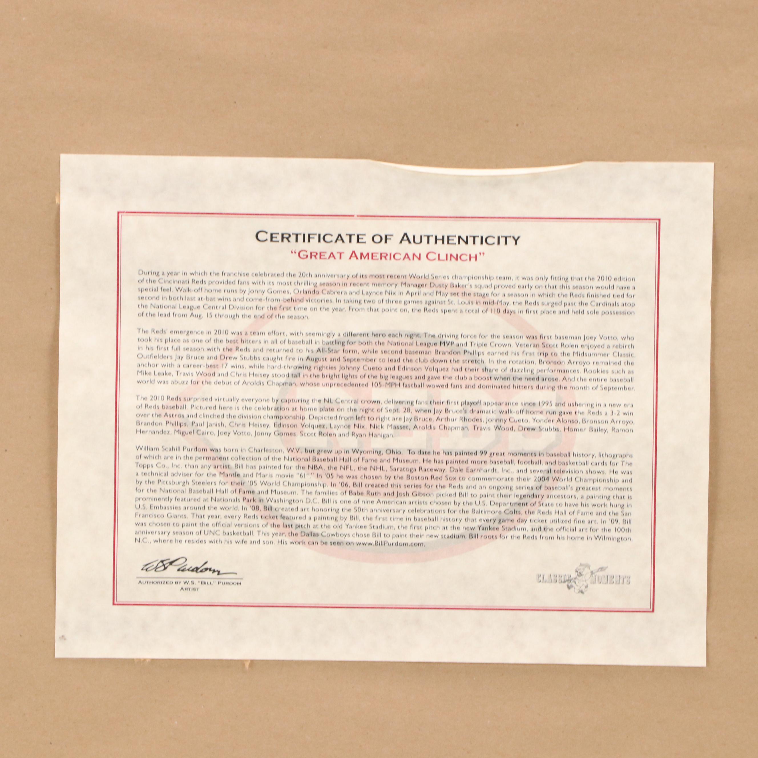 Bill Purdom Cincinnati Reds Giclée "Great American Clinch," 2010