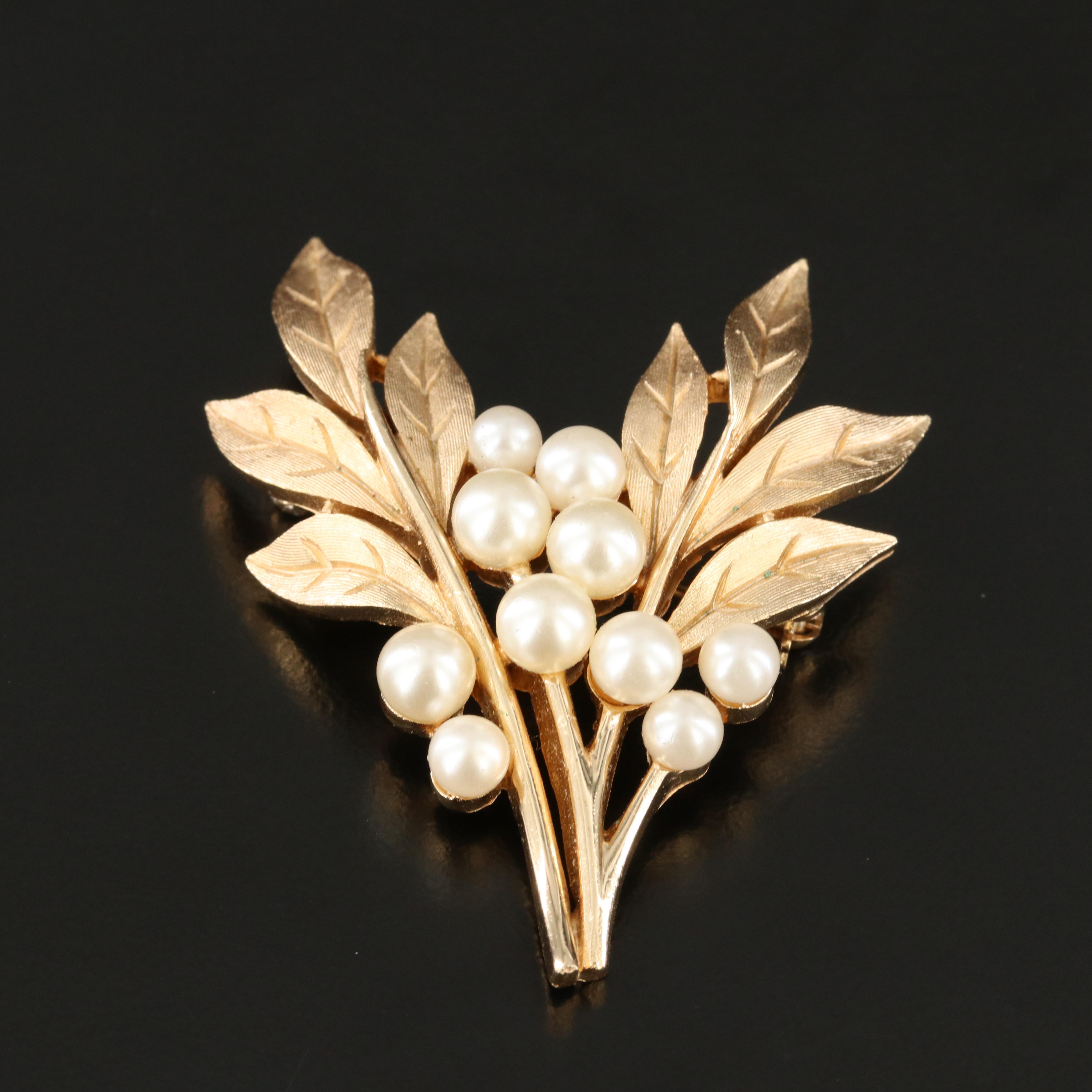 Trifari Faux Pearl Spray Brooch