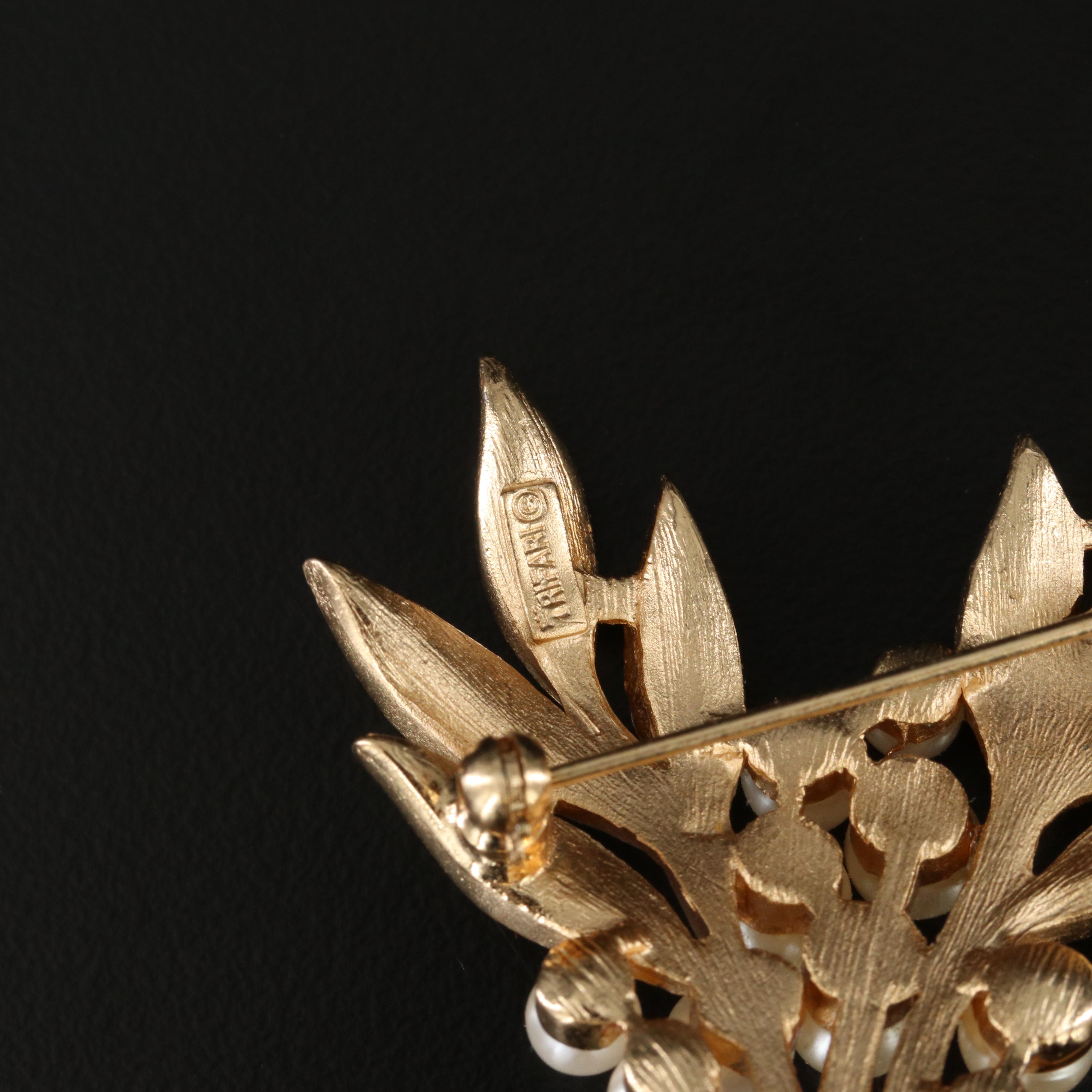 Trifari Faux Pearl Spray Brooch