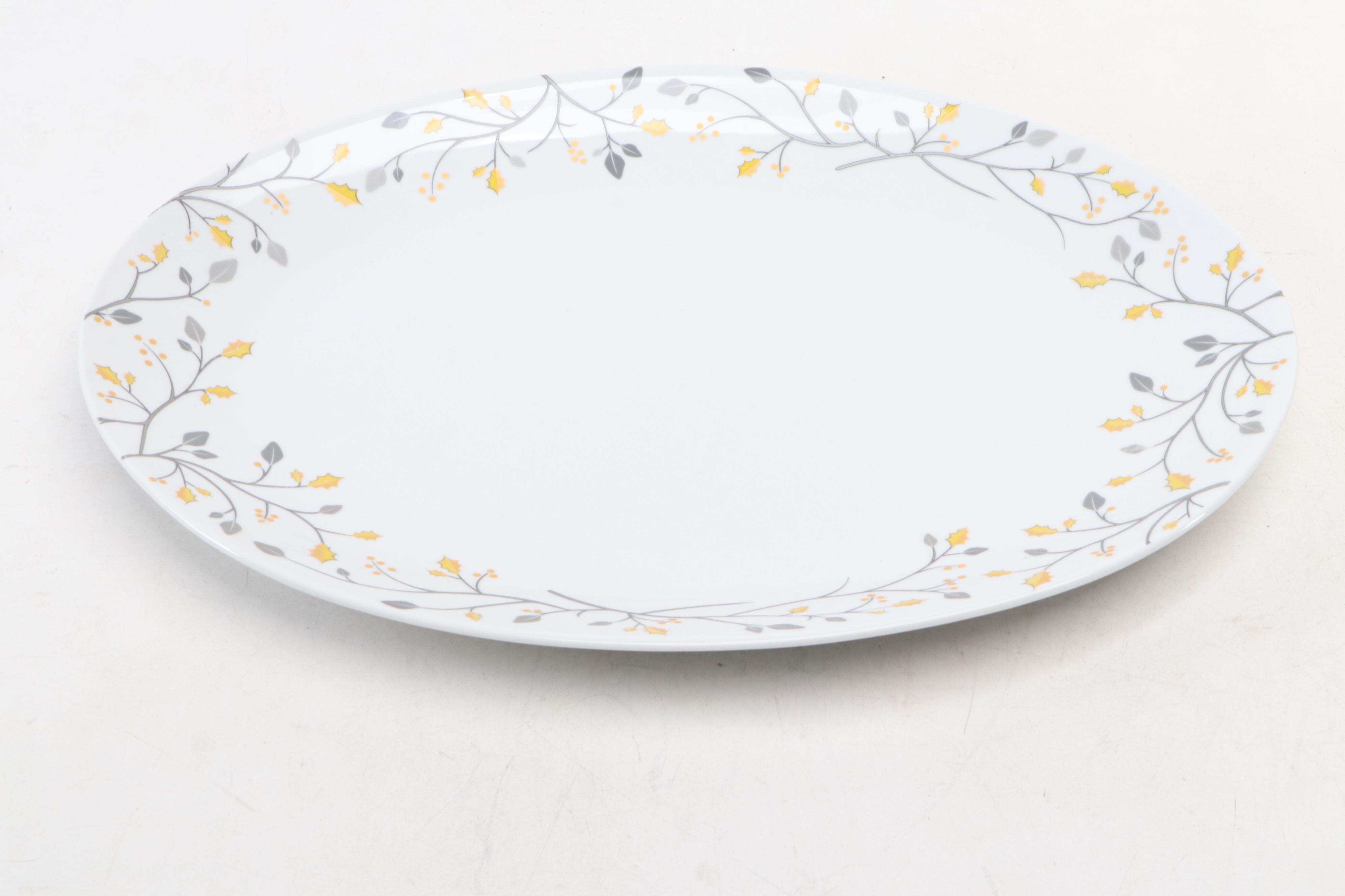 Pottery Barn "Winter Caribou" Ceramic Platter with Placecard Holders and Tray