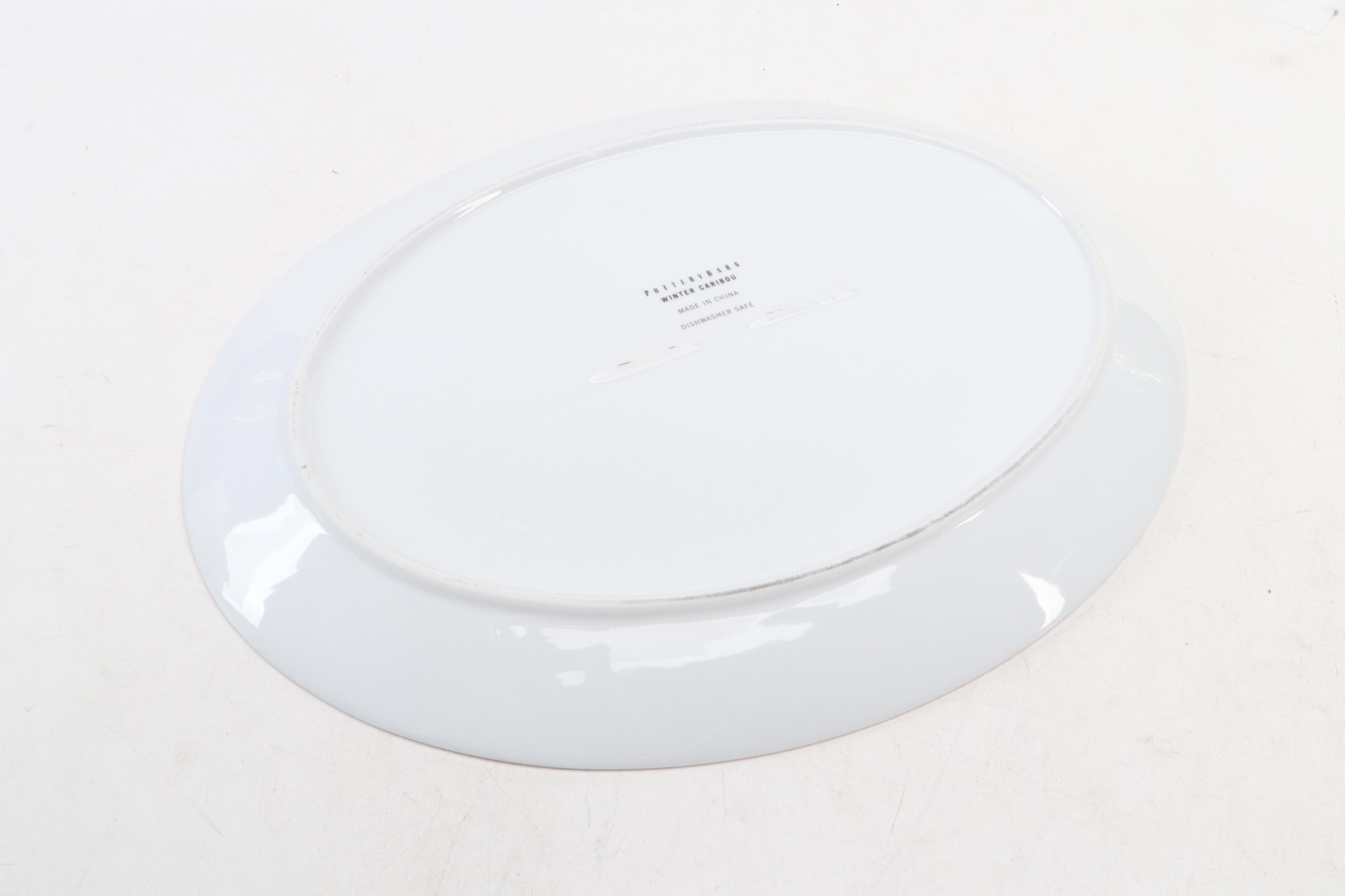 Pottery Barn "Winter Caribou" Ceramic Platter with Placecard Holders and Tray