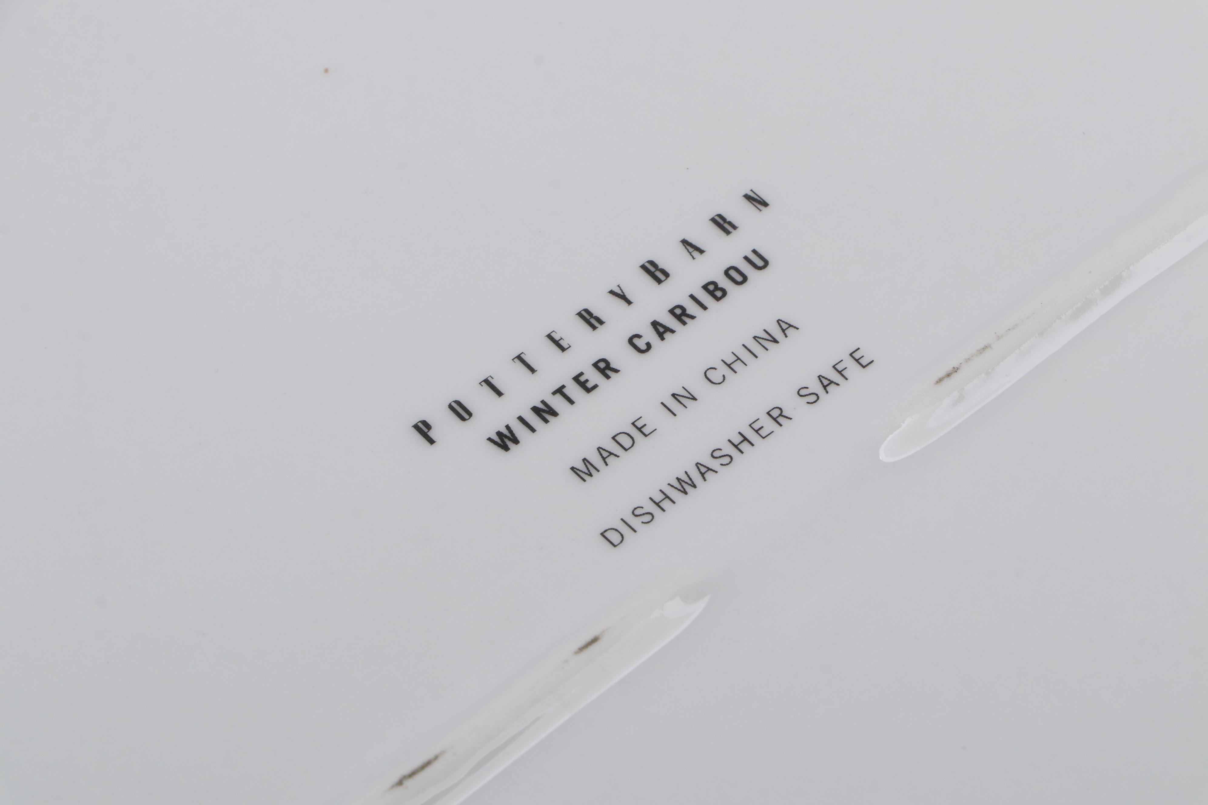 Pottery Barn "Winter Caribou" Ceramic Platter with Placecard Holders and Tray