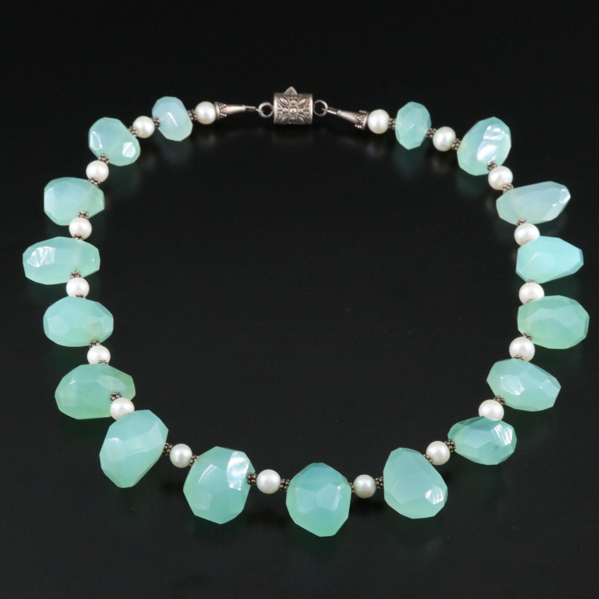 Sterling Chalcedony and Pearl Necklace