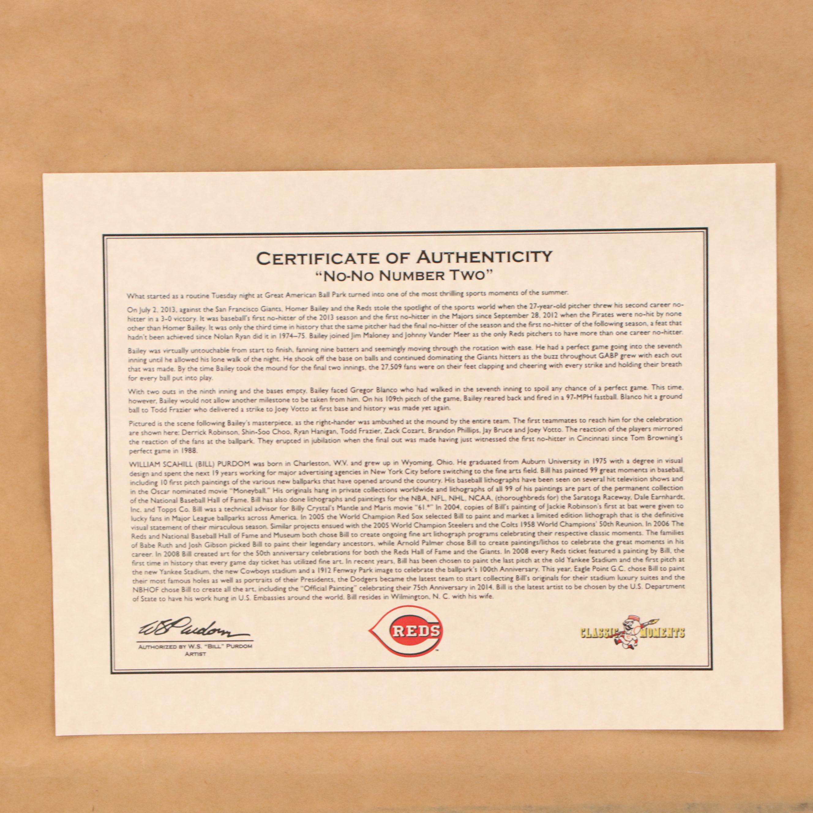 Bill Purdom Cincinnati Reds Giclée "No-No Number Two," 2013