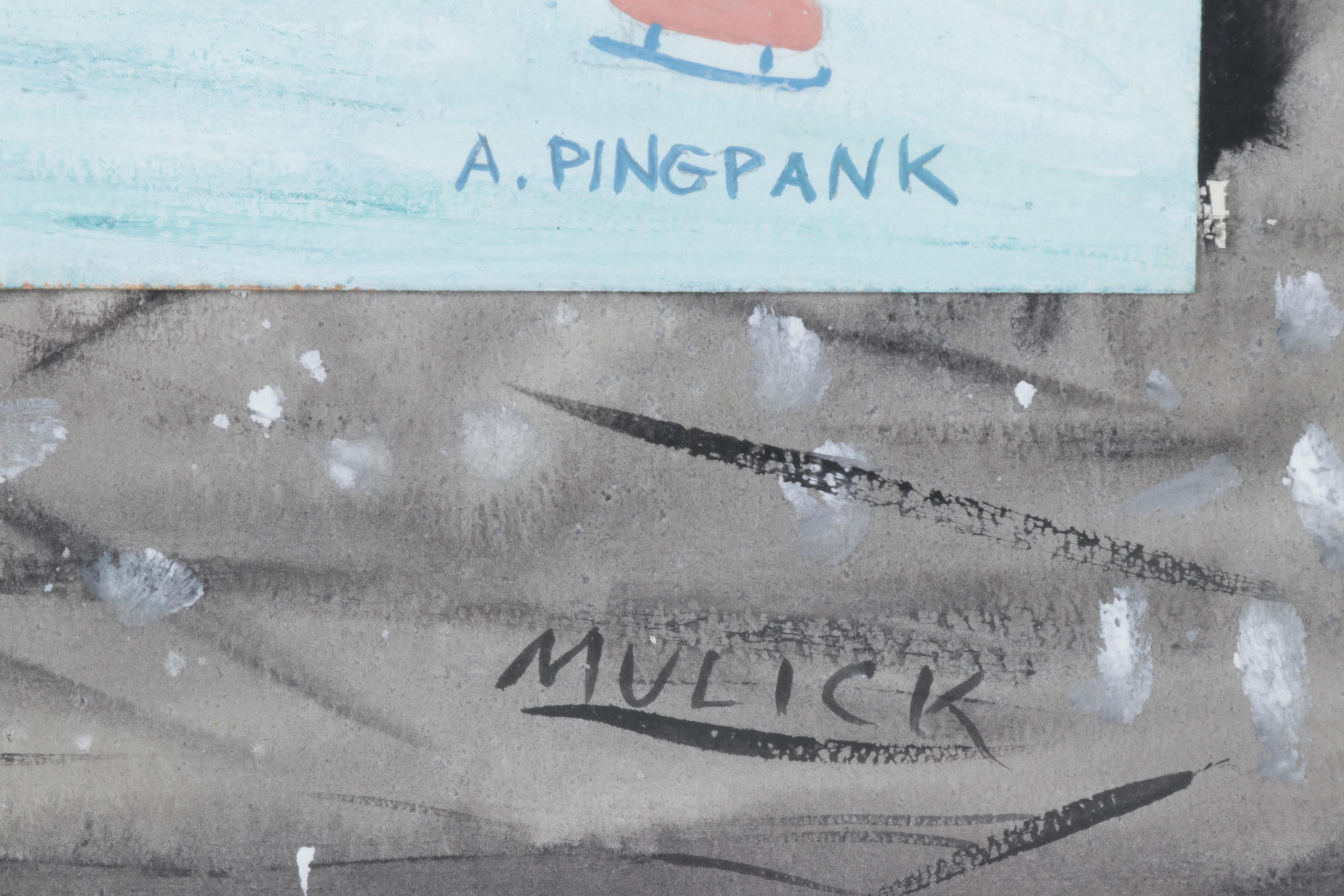 Nancy Mulick Gouache Painting of Ice-Skating Nuns, 1998