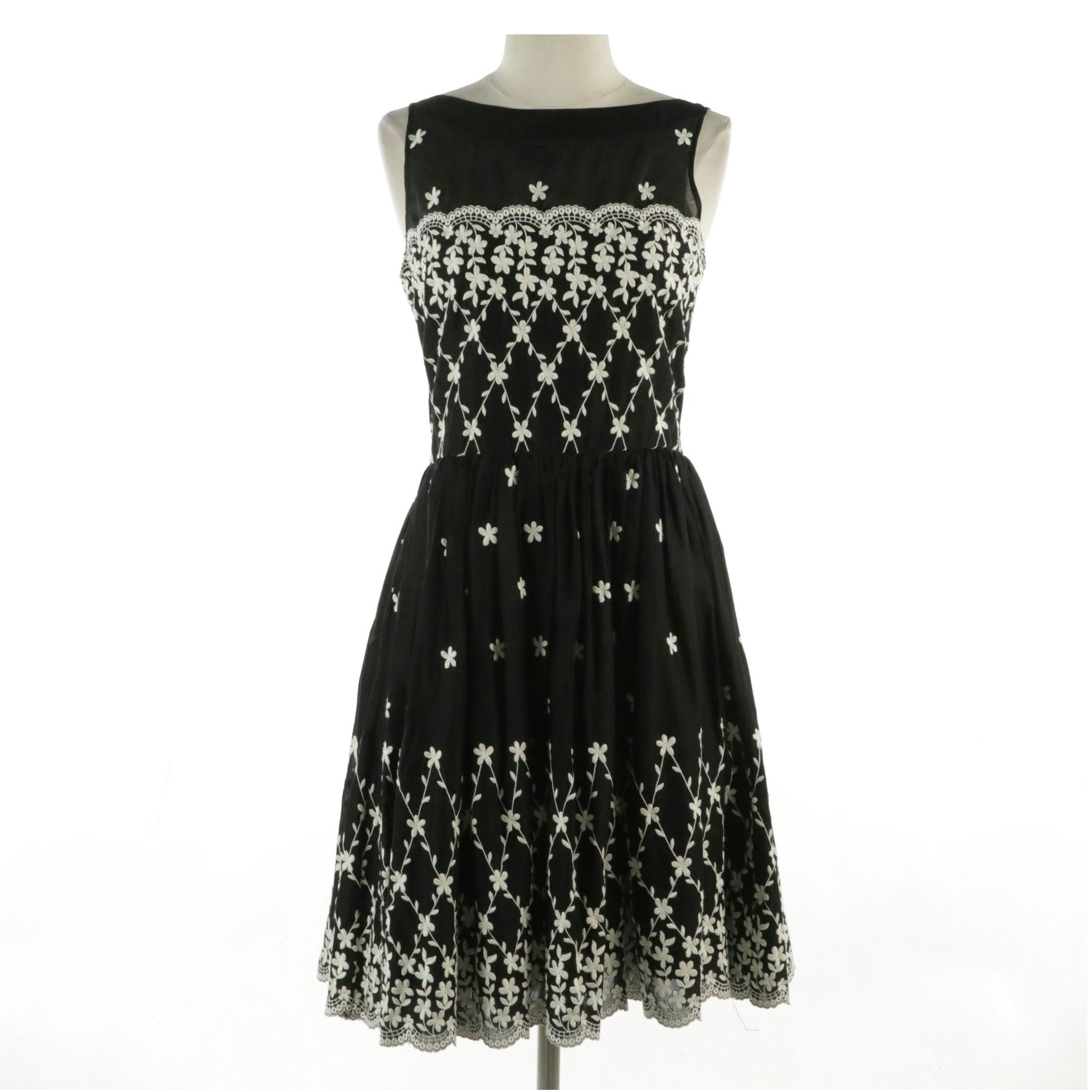 REDValentino Floral Embroidered Sleeveless Dress in Black & White