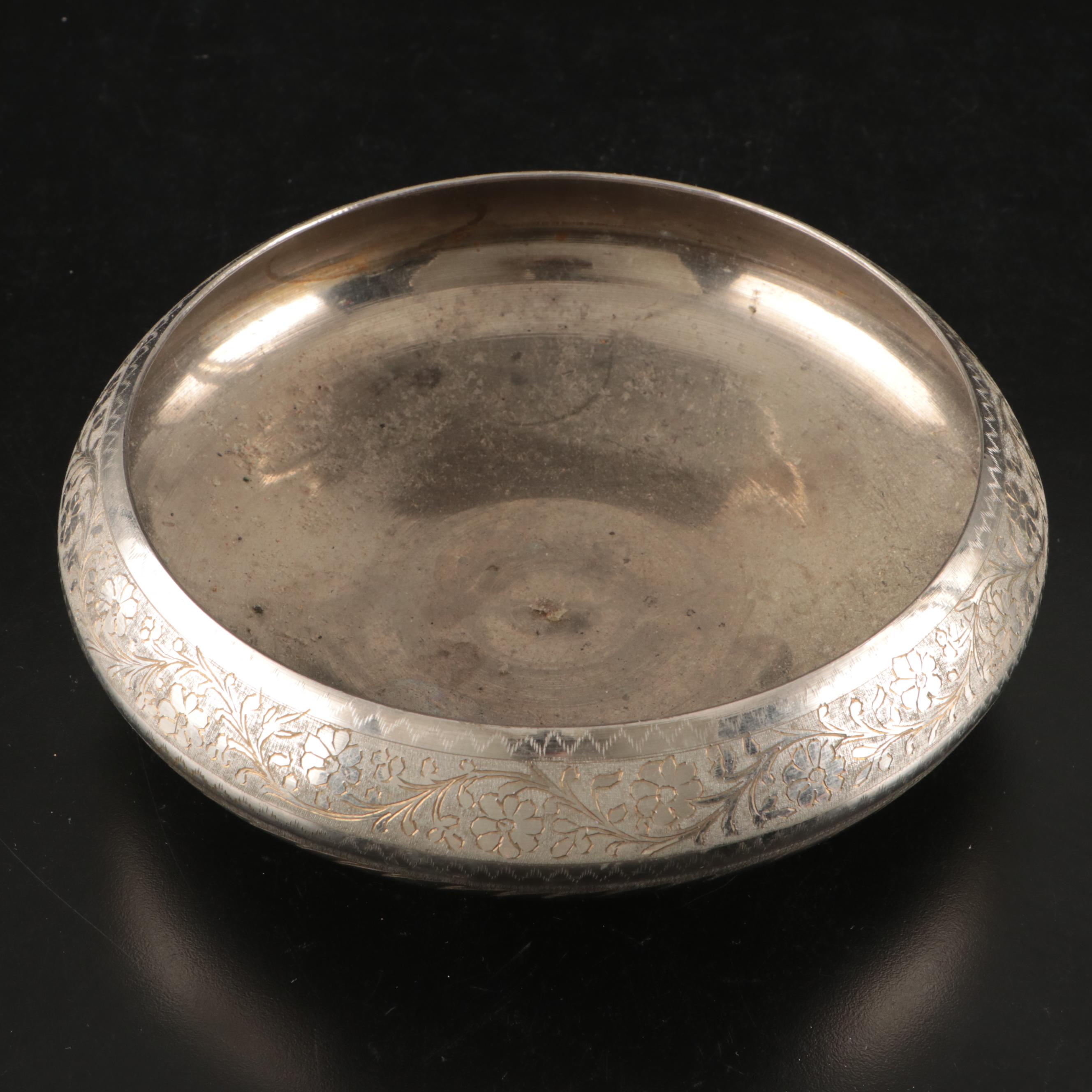 Michael Aram Olive Nut Dish with Indian Silver Plate Trumpet Vase and Rose Bowl