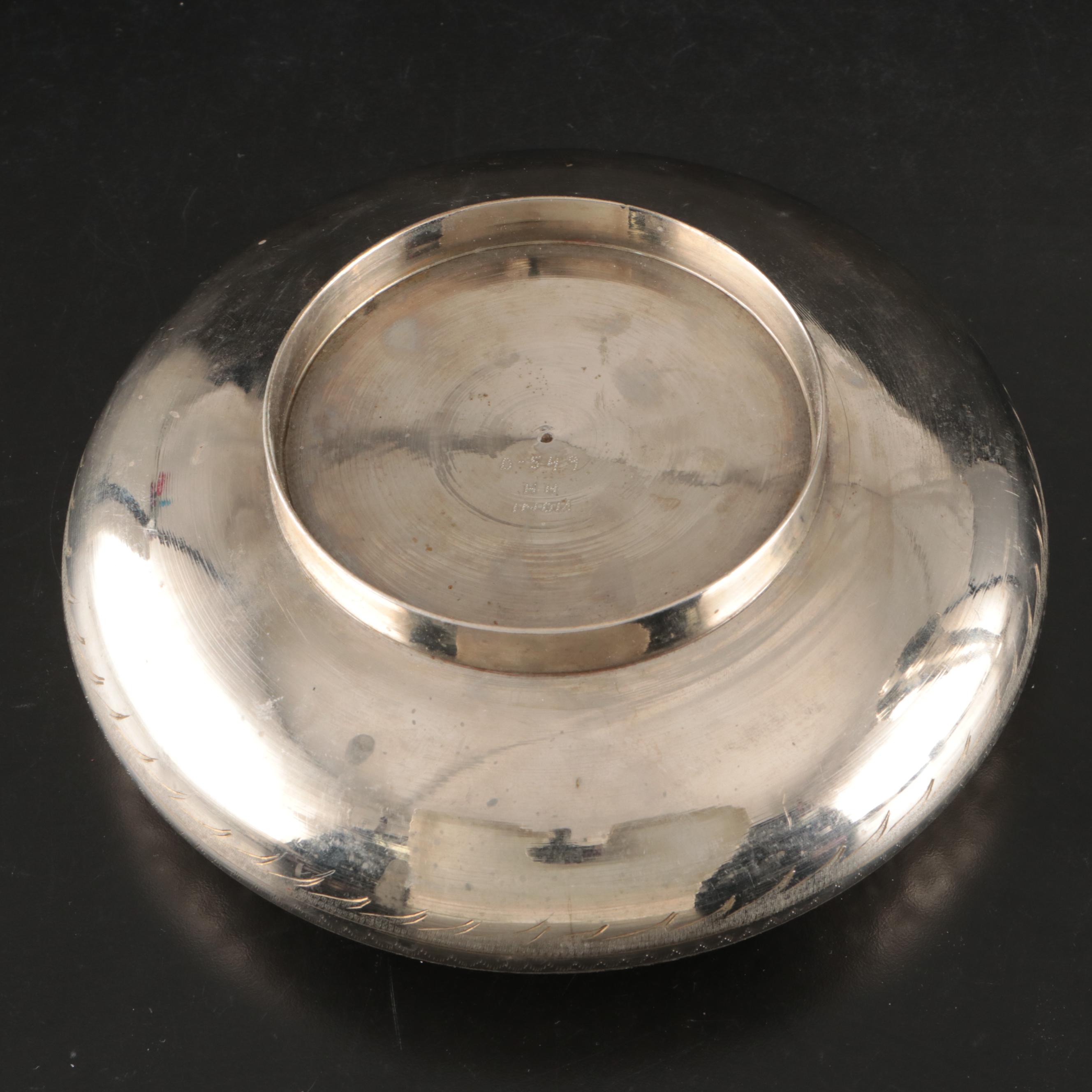 Michael Aram Olive Nut Dish with Indian Silver Plate Trumpet Vase and Rose Bowl