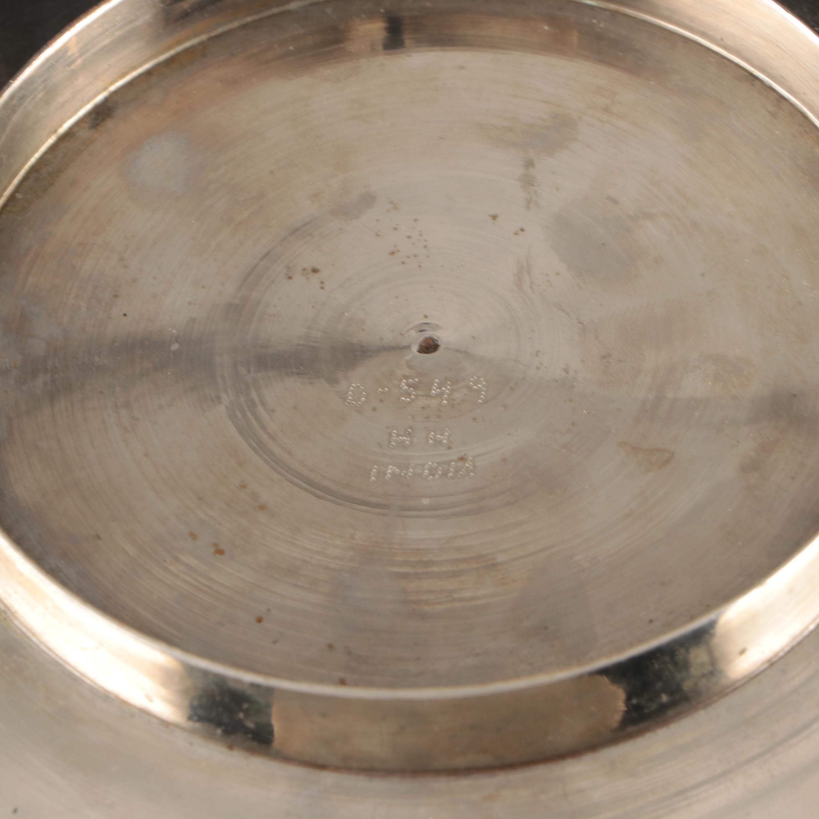 Michael Aram Olive Nut Dish with Indian Silver Plate Trumpet Vase and Rose Bowl