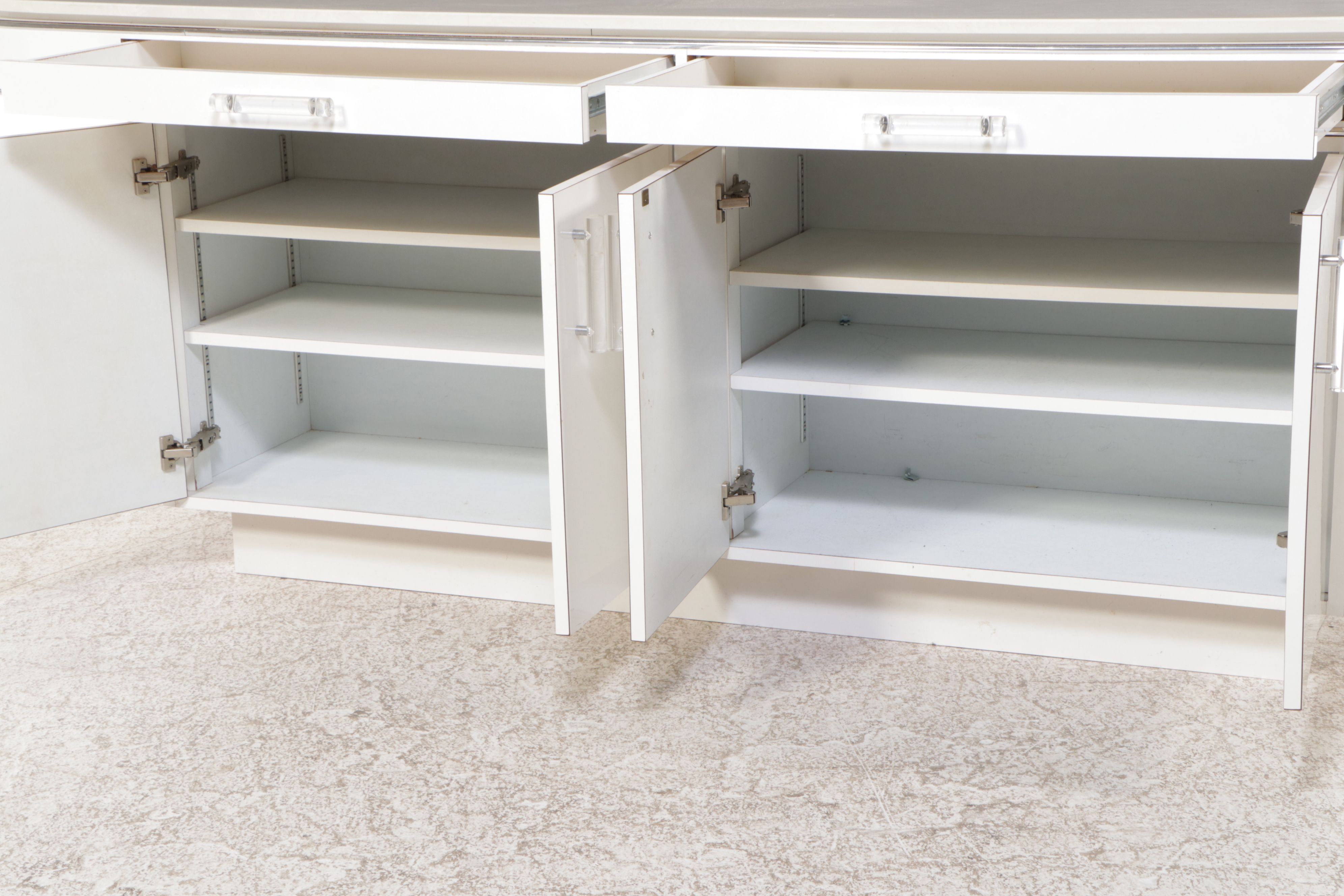 Modernist Style Marble and Laminate Buffet with Chrome and Acrylic Accents