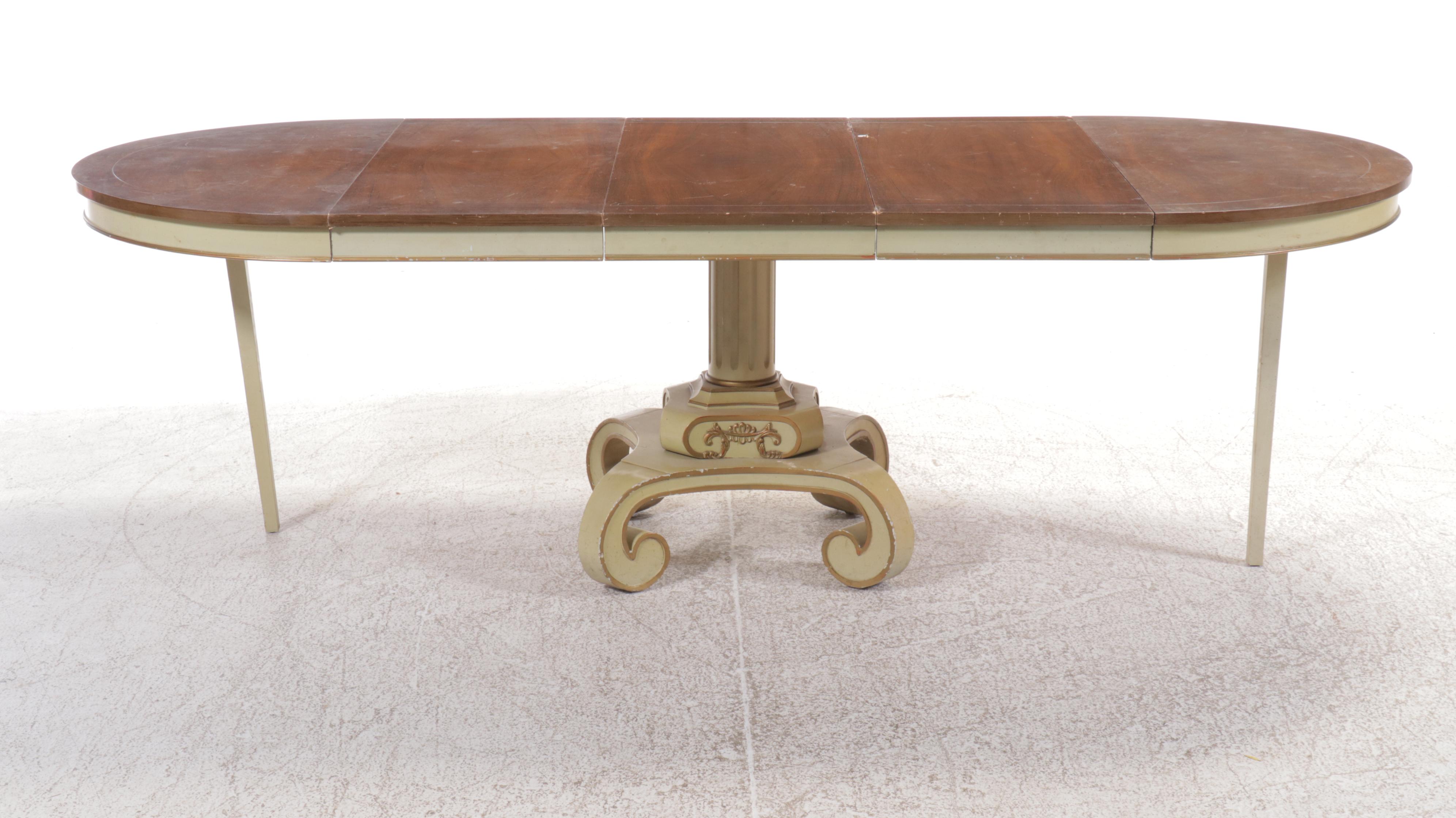 Seven-Piece French Provincial Style Dining Set with Cane-Back Chairs