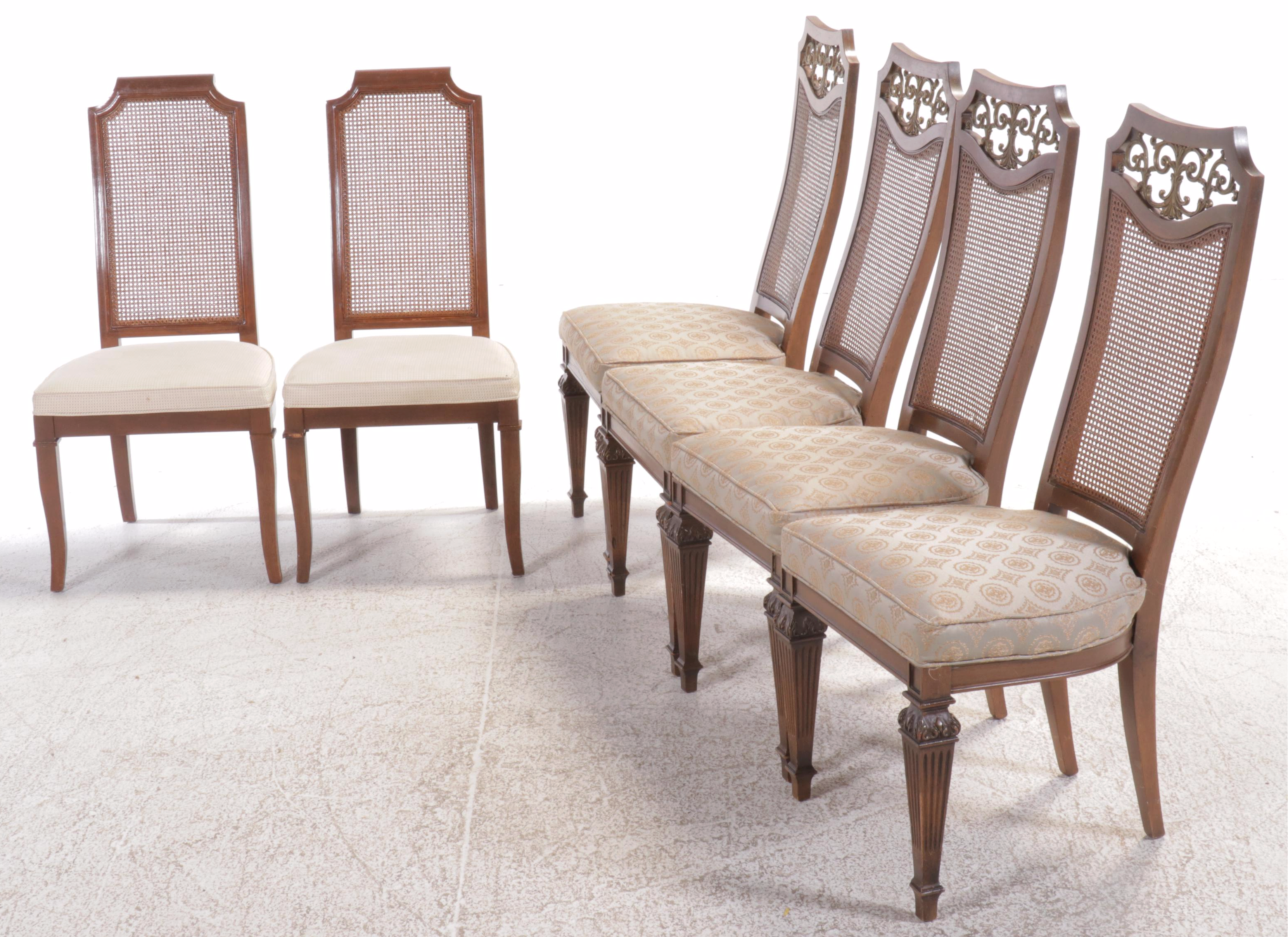Seven-Piece French Provincial Style Dining Set with Cane-Back Chairs
