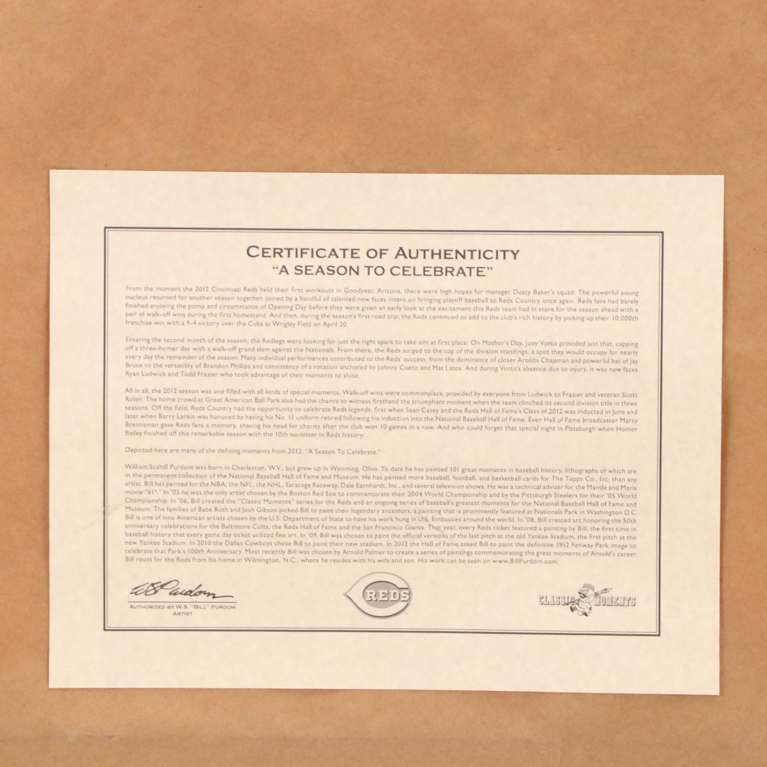 Bill Purdom Cincinnati Reds Giclée "A Season to Celebrate," 2012