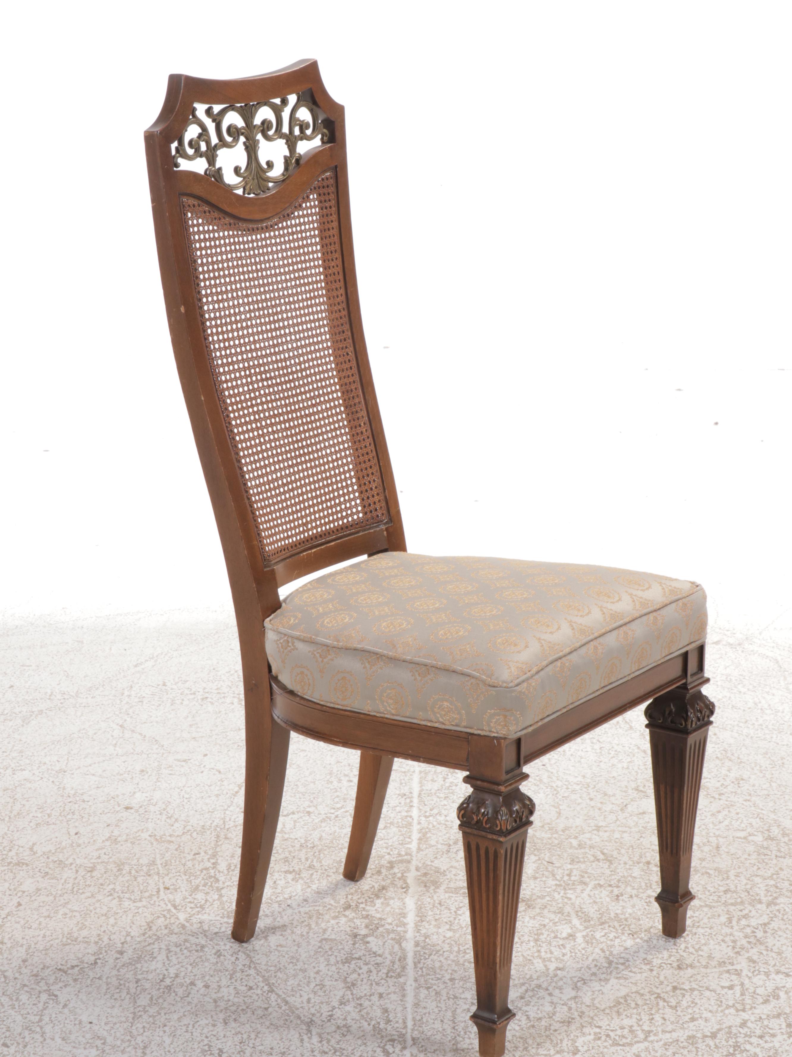 Seven-Piece French Provincial Style Dining Set with Cane-Back Chairs